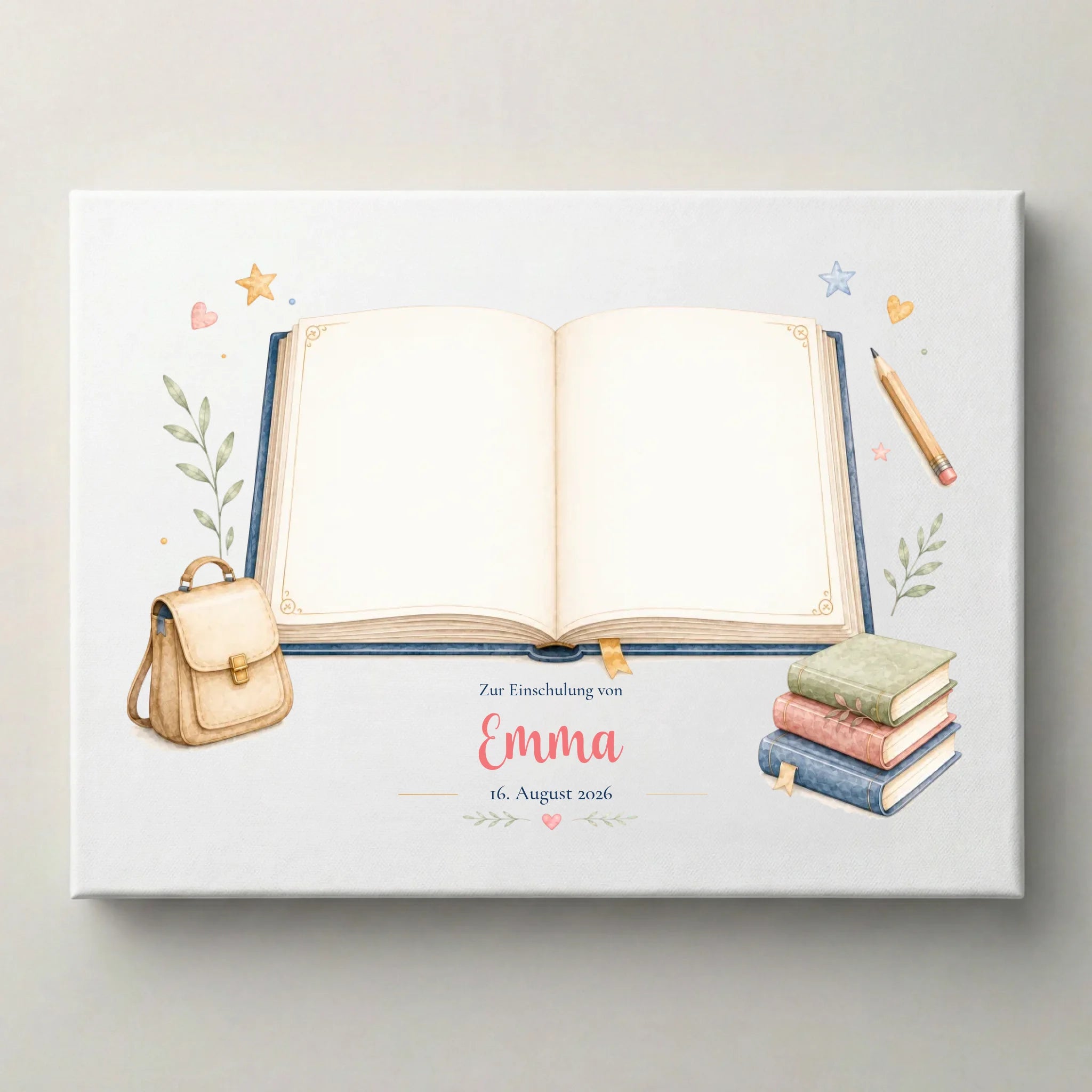 Gästebuch Hochzeit in cremeweiß mit offenem Buchmotiv, personalisiertes Fingerabdruck-Gästebuch zur Einschulung