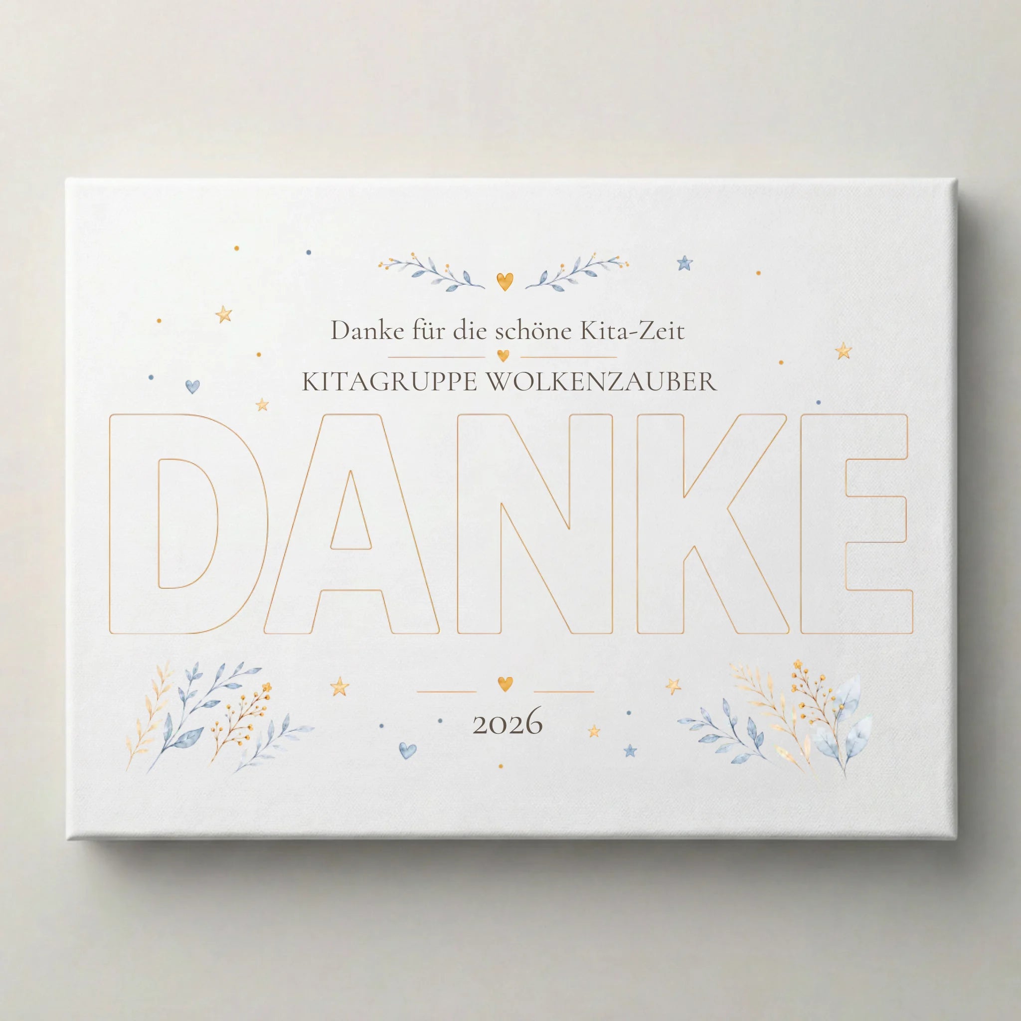 Gästebuch Hochzeit mit Text Danke für die schöne Kita Zeit, Blumenranken, Herz und Sternen, Jahr 2026