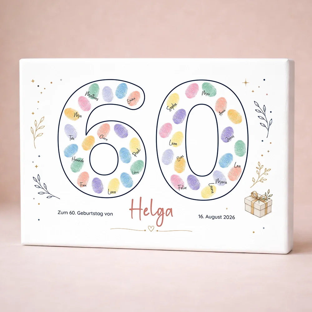 Personalisierte Gästebücher Leinwand mit Fingerabdruck Gästebuch zum runden Geburtstag, 60, mit Namen und Datum