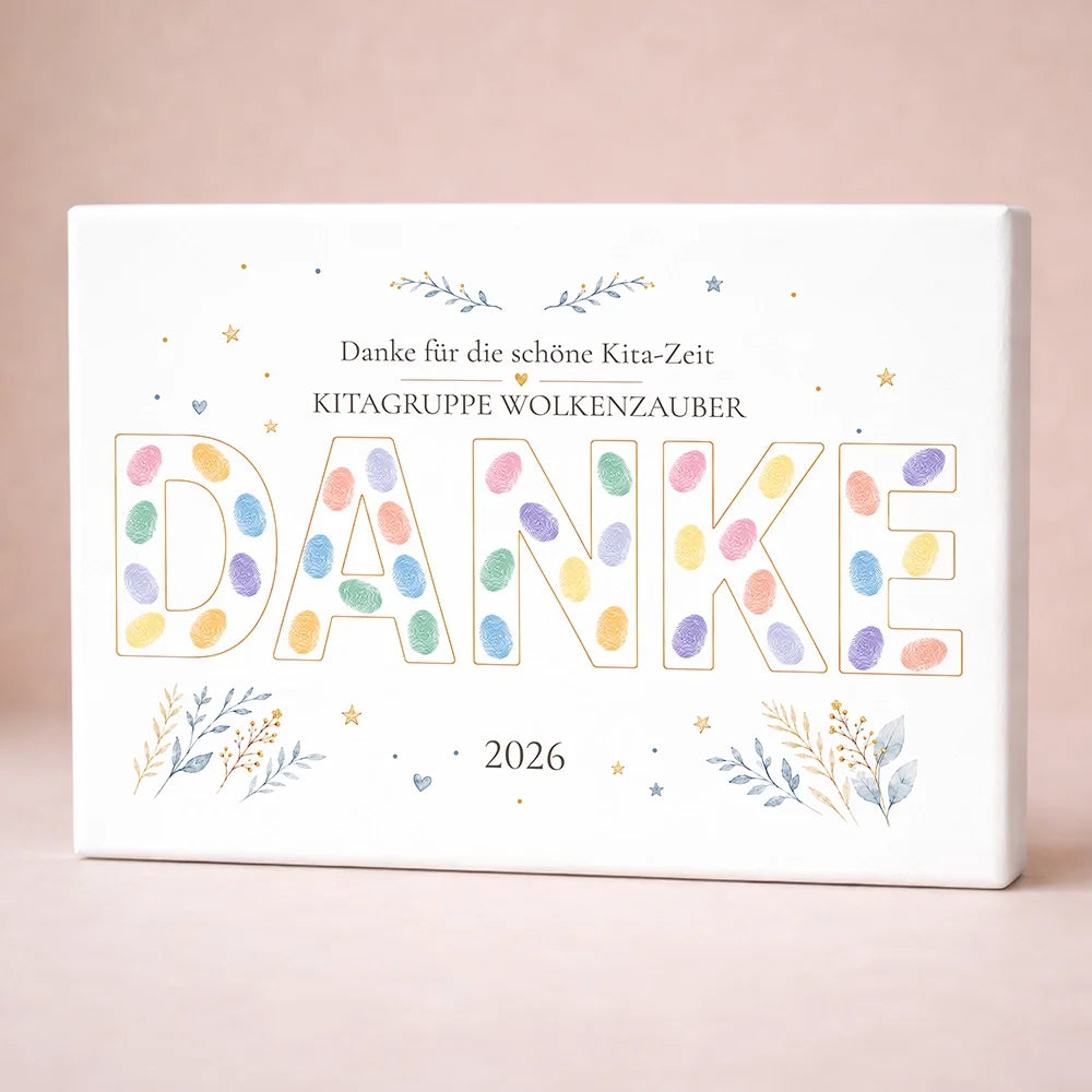 Personalisiertes Fingerabdruck Poster zum Kita Abschied mit DANKE-Motiv