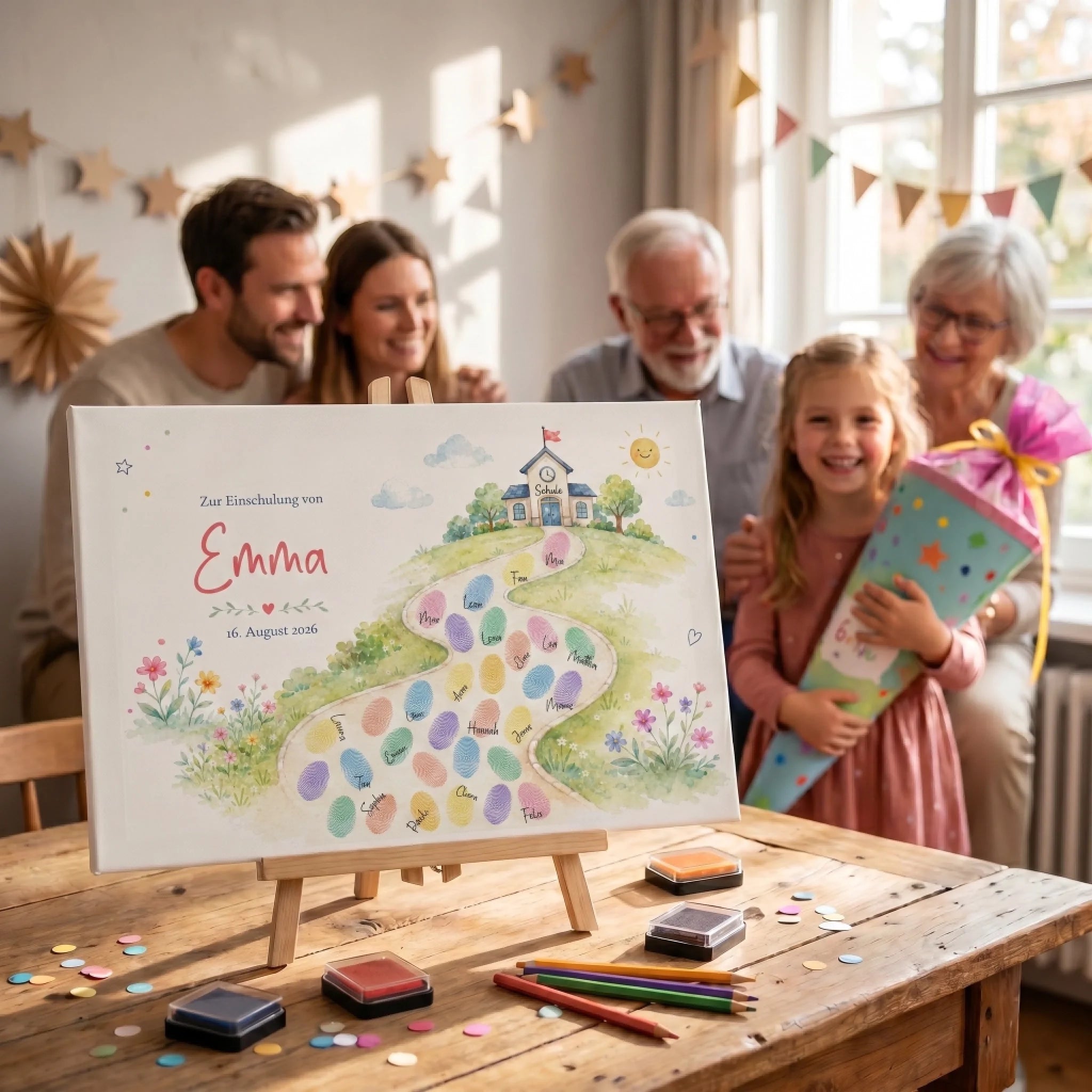 Gästebuch Hochzeit mit personalisiertem Einschulungs-Gästebuch-Poster, Leinwand, Schule-Motiv und Datum Feed