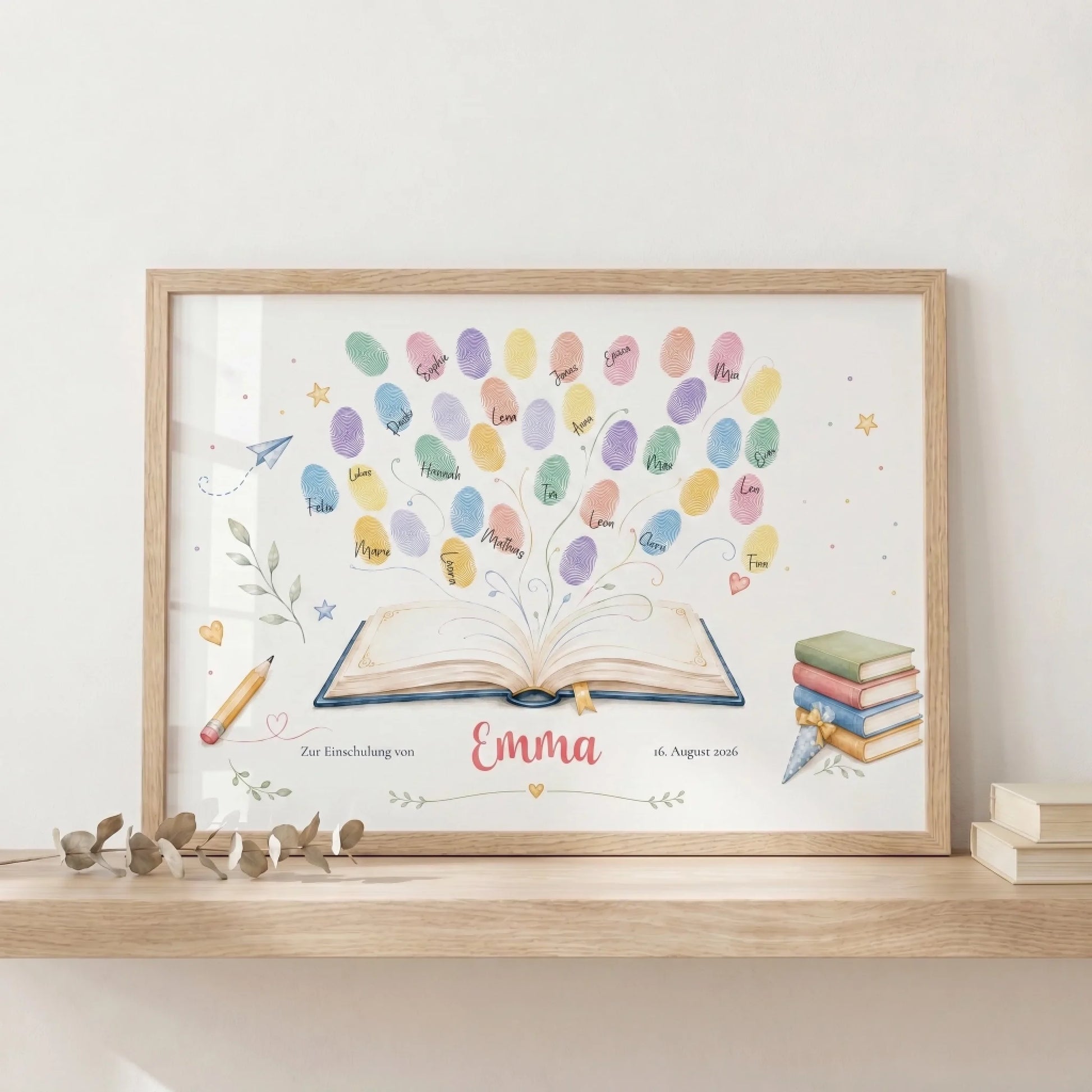 Personalisierte Poster mit Namen und Datum, Einschulungs Gästebuch Leinwand Motiv mit Fingerabdrücken Feed