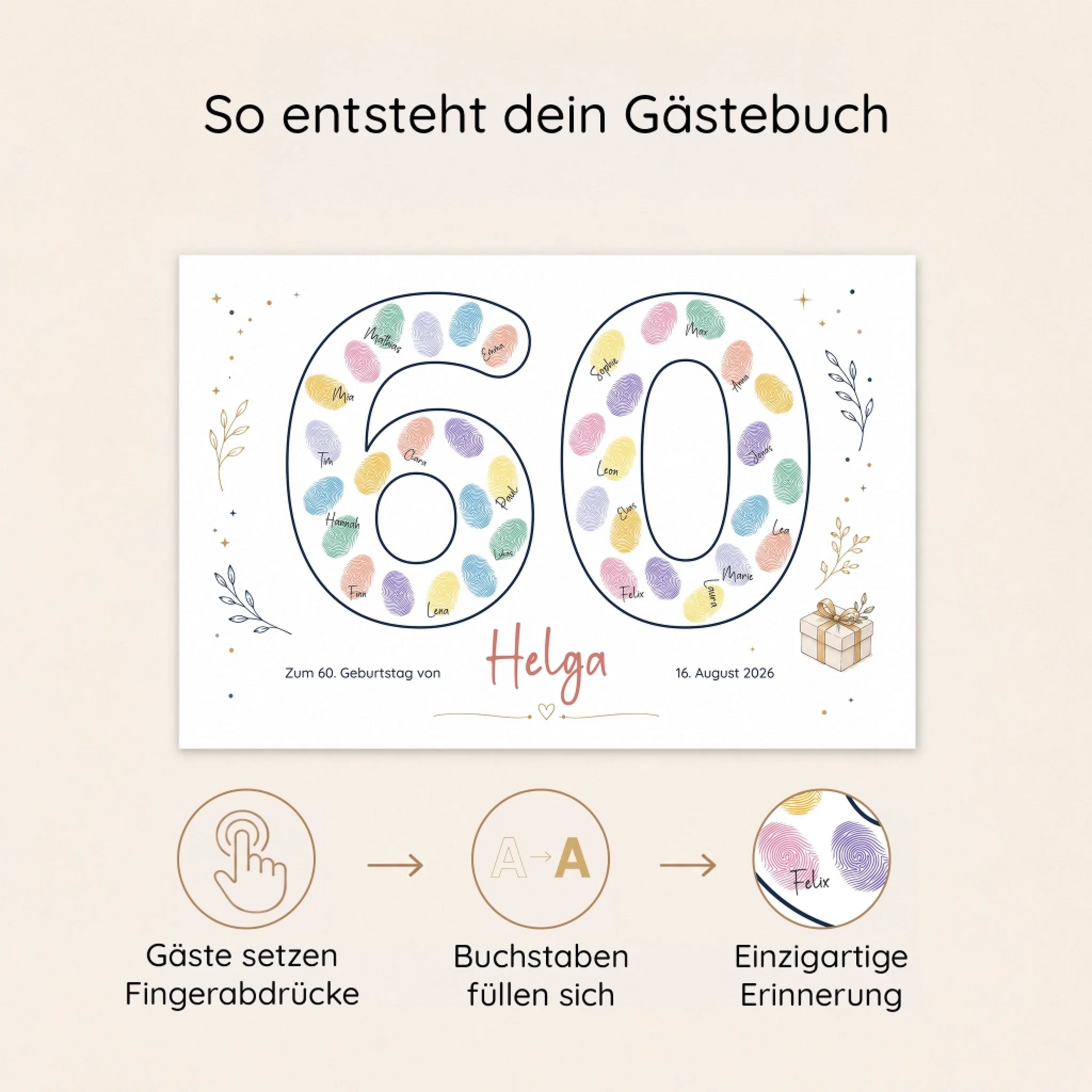 Personalisierte Gästebücher mit Fingerabdruck, Gästebuch Hochzeit auf weißer Leinwand mit Namen und Datum Feed