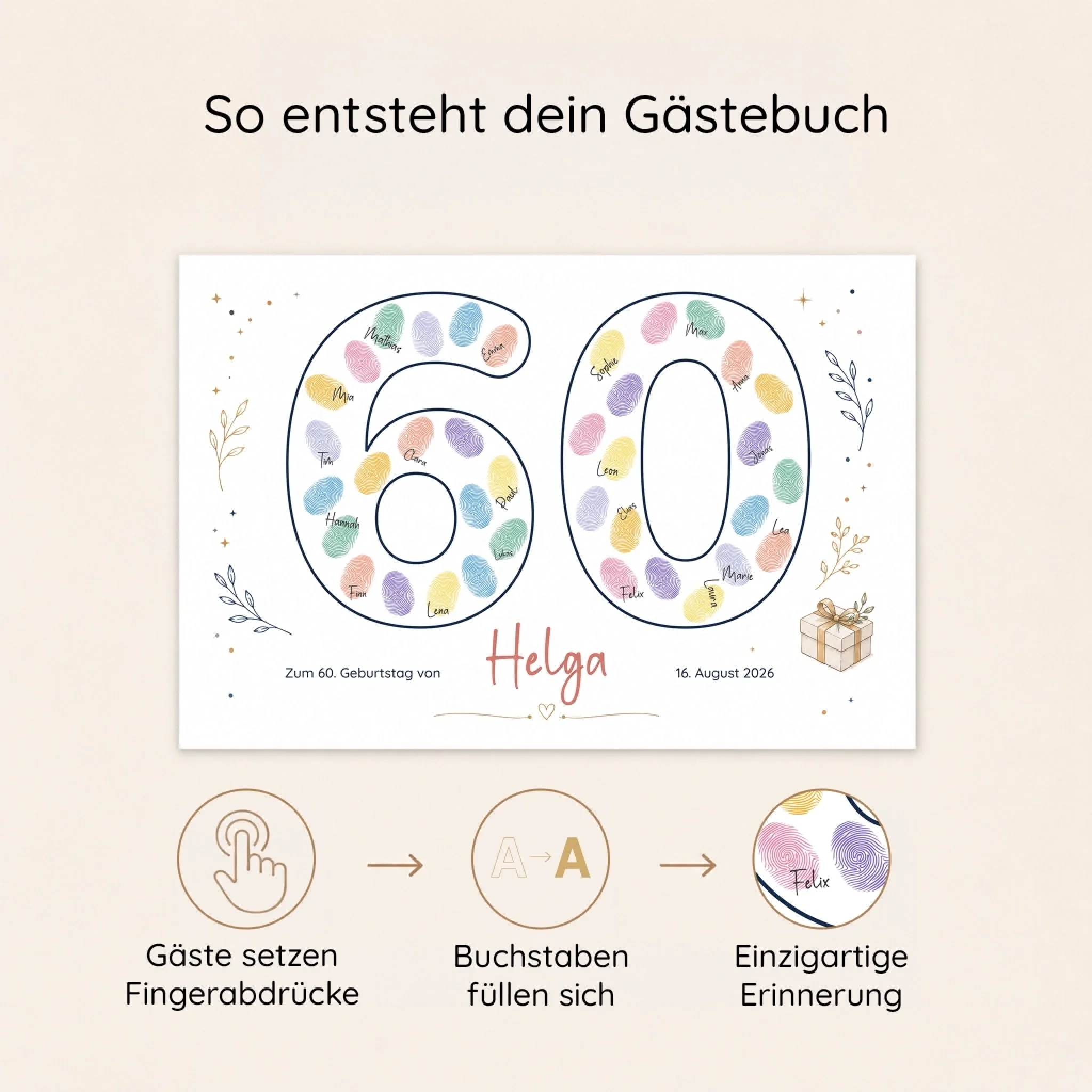 Personalisierte Gästebücher mit Fingerabdruck, Gästebuch Hochzeit auf weißer Leinwand mit Namen und Datum Feed