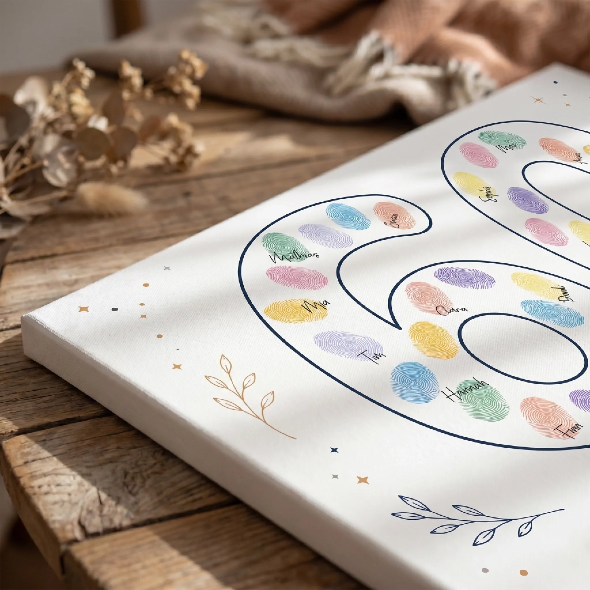 Personalisierte Gästebücher als Gästebuch Hochzeit auf weißer Leinwand mit Fingerabdruck Feldern und Namen Feed