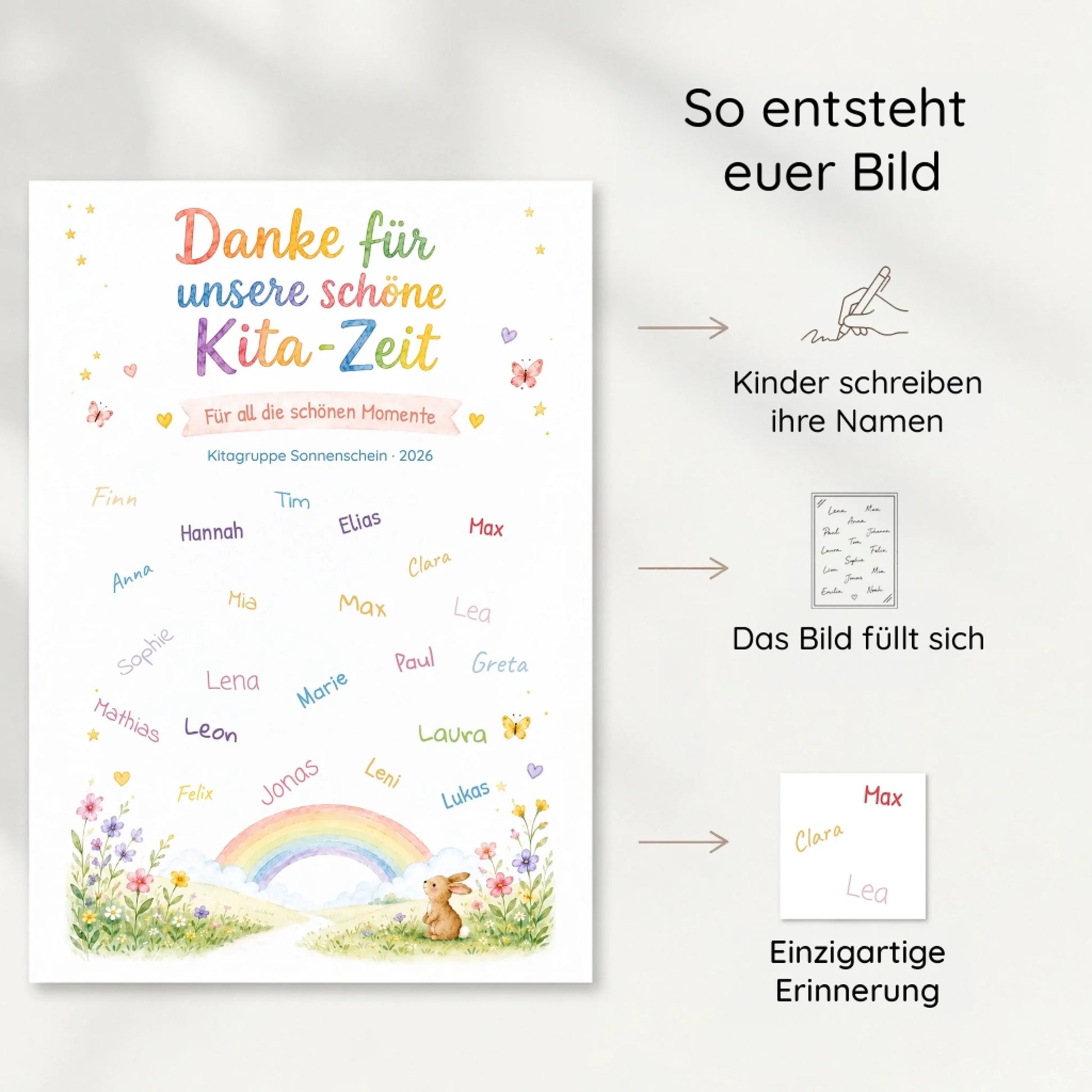Personalisierte Poster mit Namen und Datum, Gästebuch Hochzeit, Danke für unsere schöne Kita-Zeit - Feed