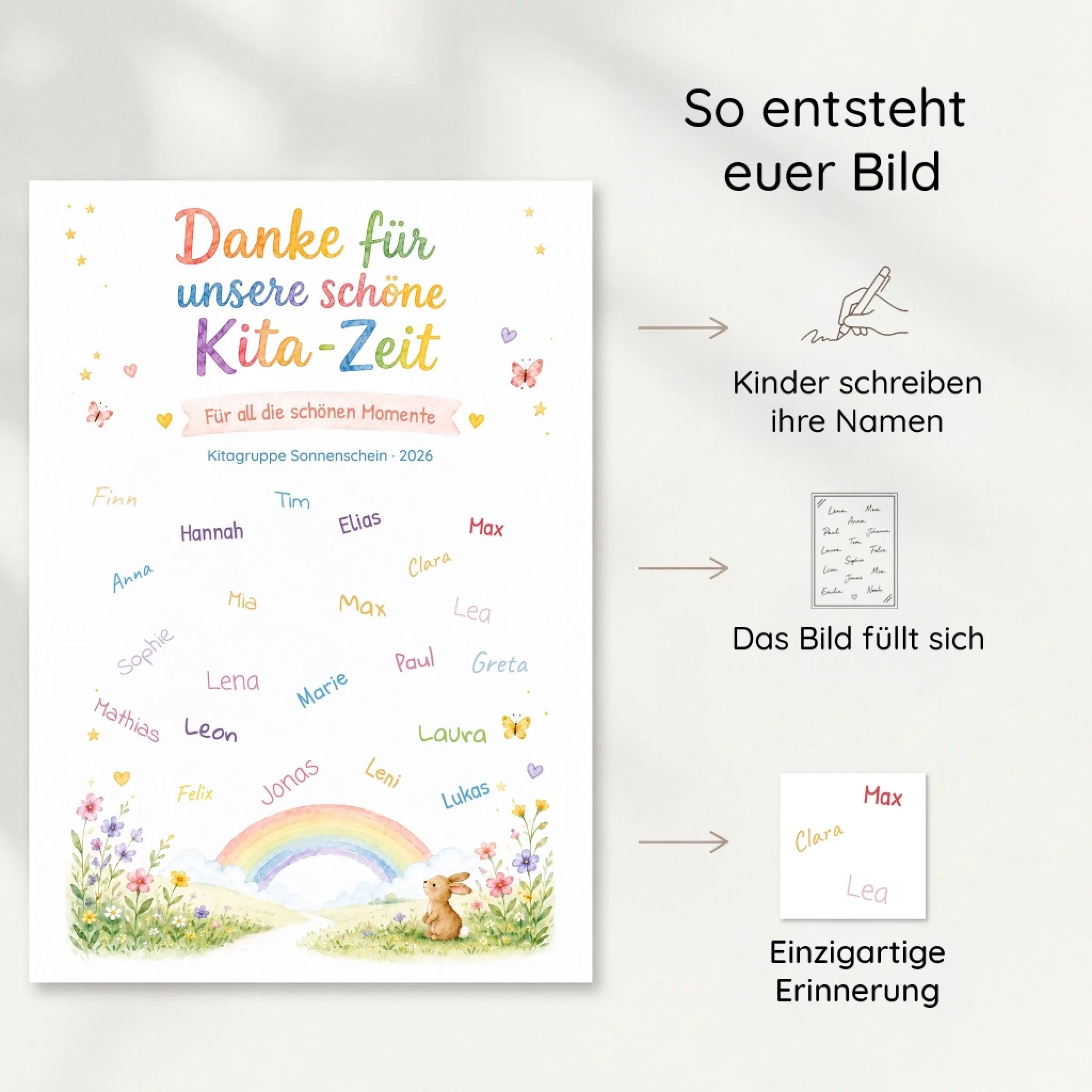 Personalisierte Poster mit Namen und Datum, Gästebuch Hochzeit, Danke für unsere schöne Kita-Zeit - Feed