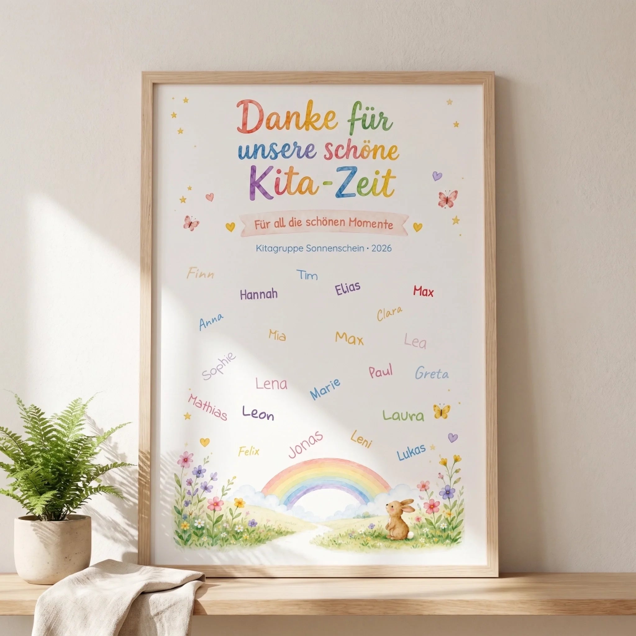 Personalisierte Poster mit Namen und Datum, Dank für unsere schöne Kita-Zeit im Holzrahmen - Feed
