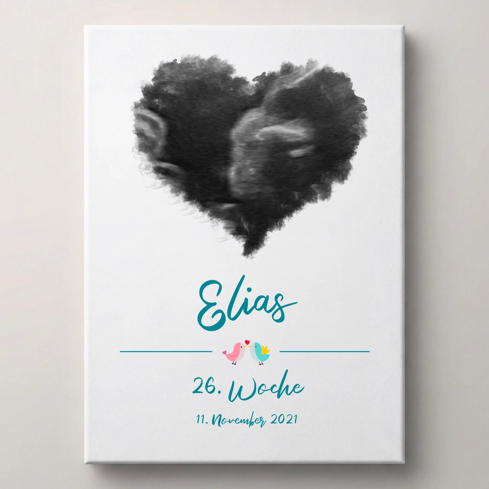 Ultraschallbild personalisiert mit Herz für Junge oder Mädchen von lovely Art als Leinwand mit schwarzem Herzabdruck