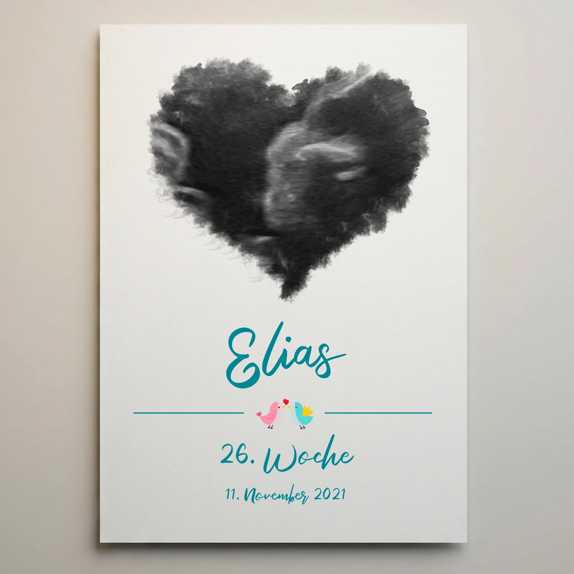Ultraschallbild personalisiert mit Herz für Junge oder Mädchen von lovely Art als Poster ohne Rahmen