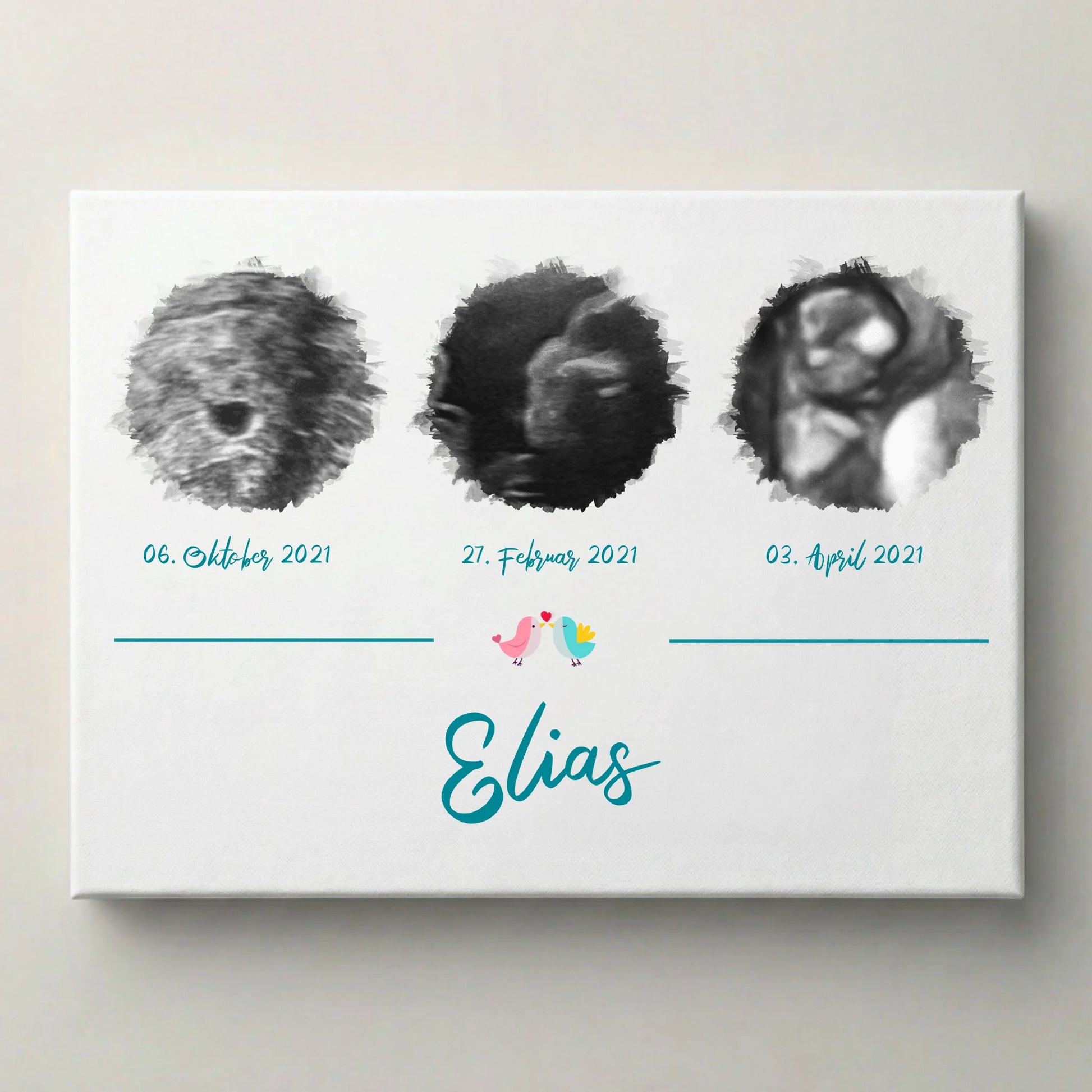 Ultraschallbild personalisiert dreifach für Junge oder Mädchen von lovely Art als Leinwand mit drei Ultraschallbildern