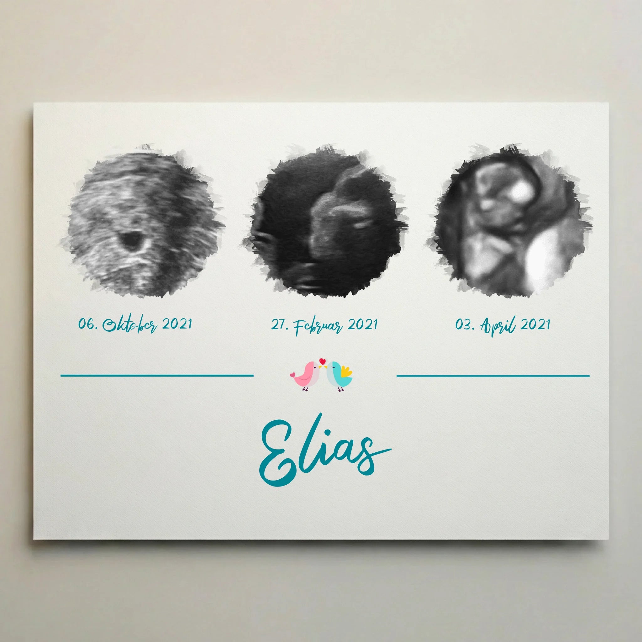 Ultraschallbild personalisiert dreifach für Junge oder Mädchen von lovely Art als Poster ohne Rahmen, mit Datumsangaben