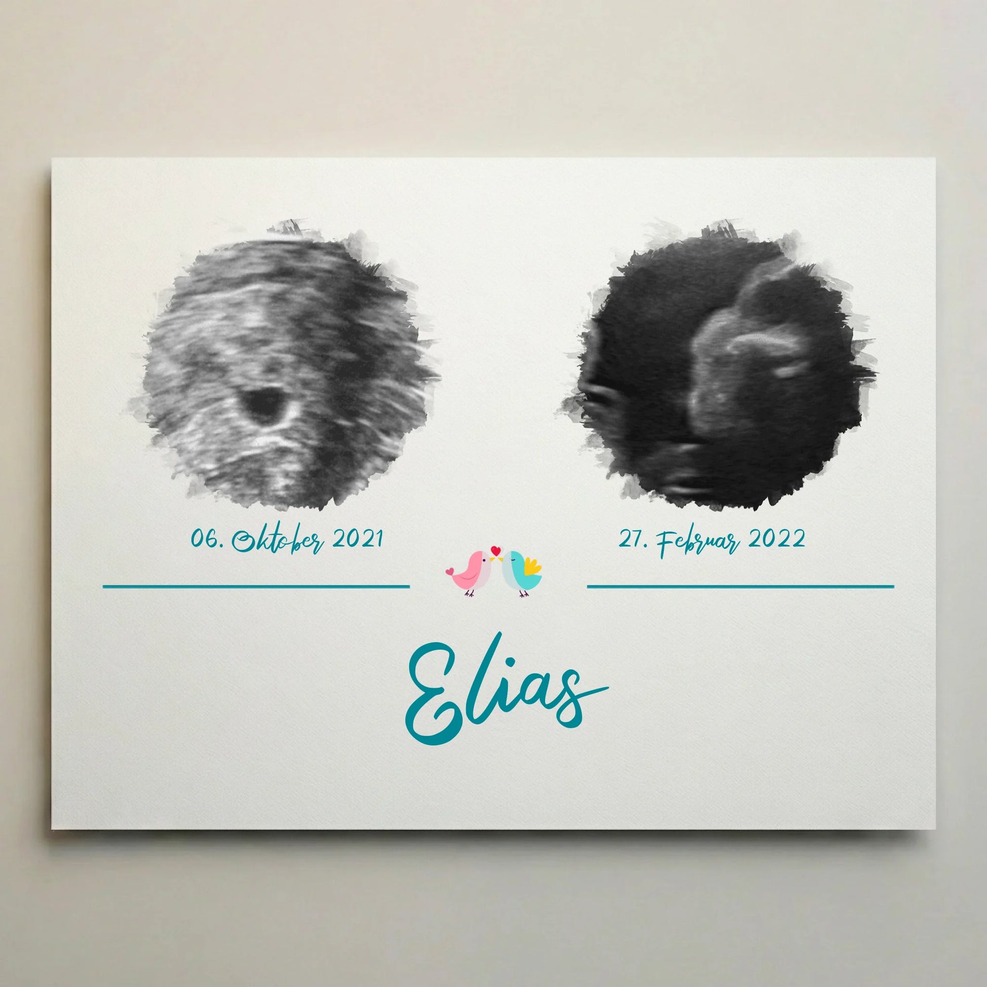 Ultraschallbild personalisiert zweifach für Junge oder Mädchen von lovely Art als Leinwand mit zwei Babybildern