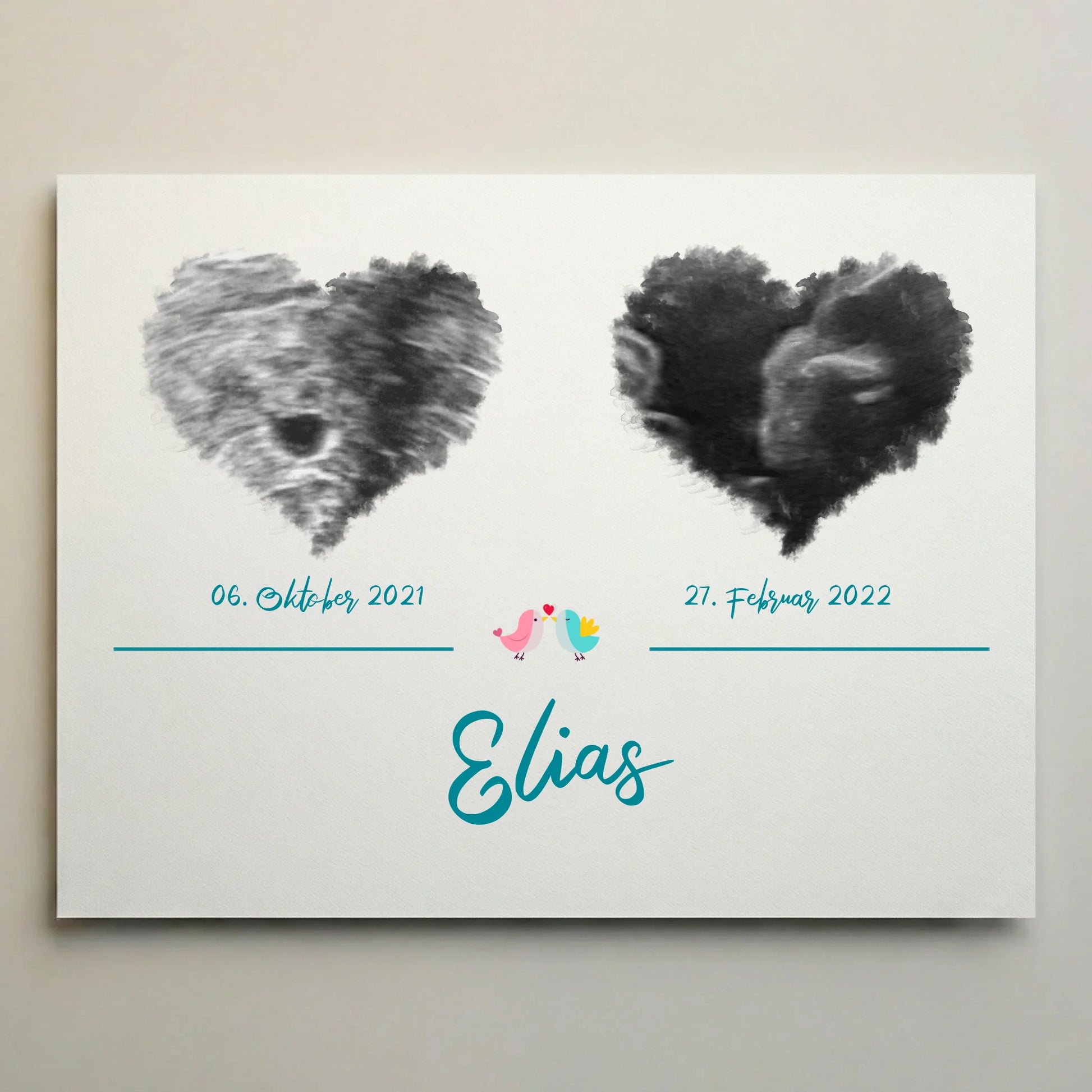 Ultraschallbild personalisiert zweifach mit Herz für Junge oder Mädchen von lovely Art als Leinwand mit zwei Ultraschallbildern