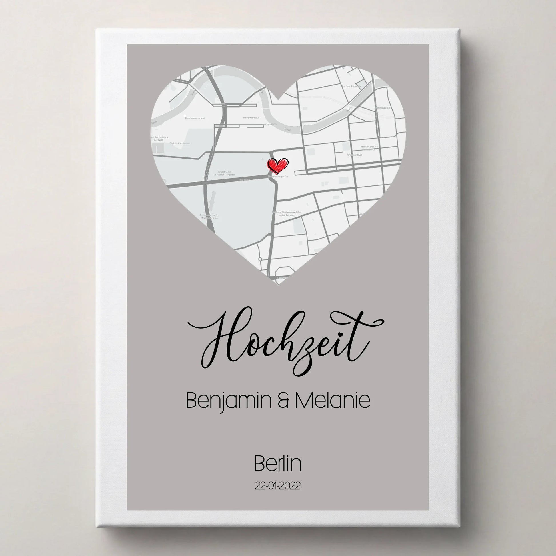 personalisertes Karten Poster mit Herz von lovely Art als Poster ohne Rahmen in Grau mit rotem Herz