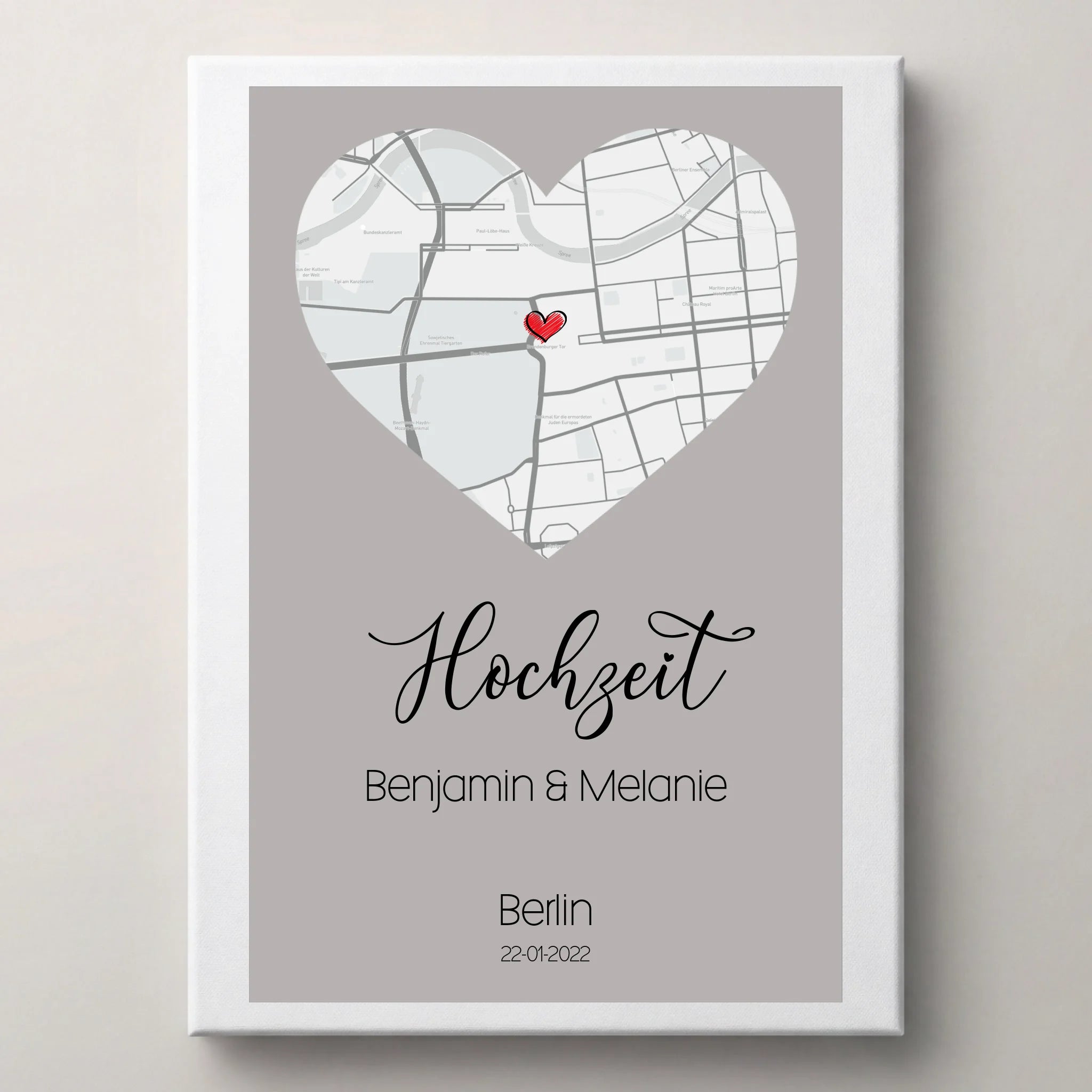 personalisertes Karten Poster mit Herz von lovely Art als Poster ohne Rahmen in Grau mit rotem Herz
