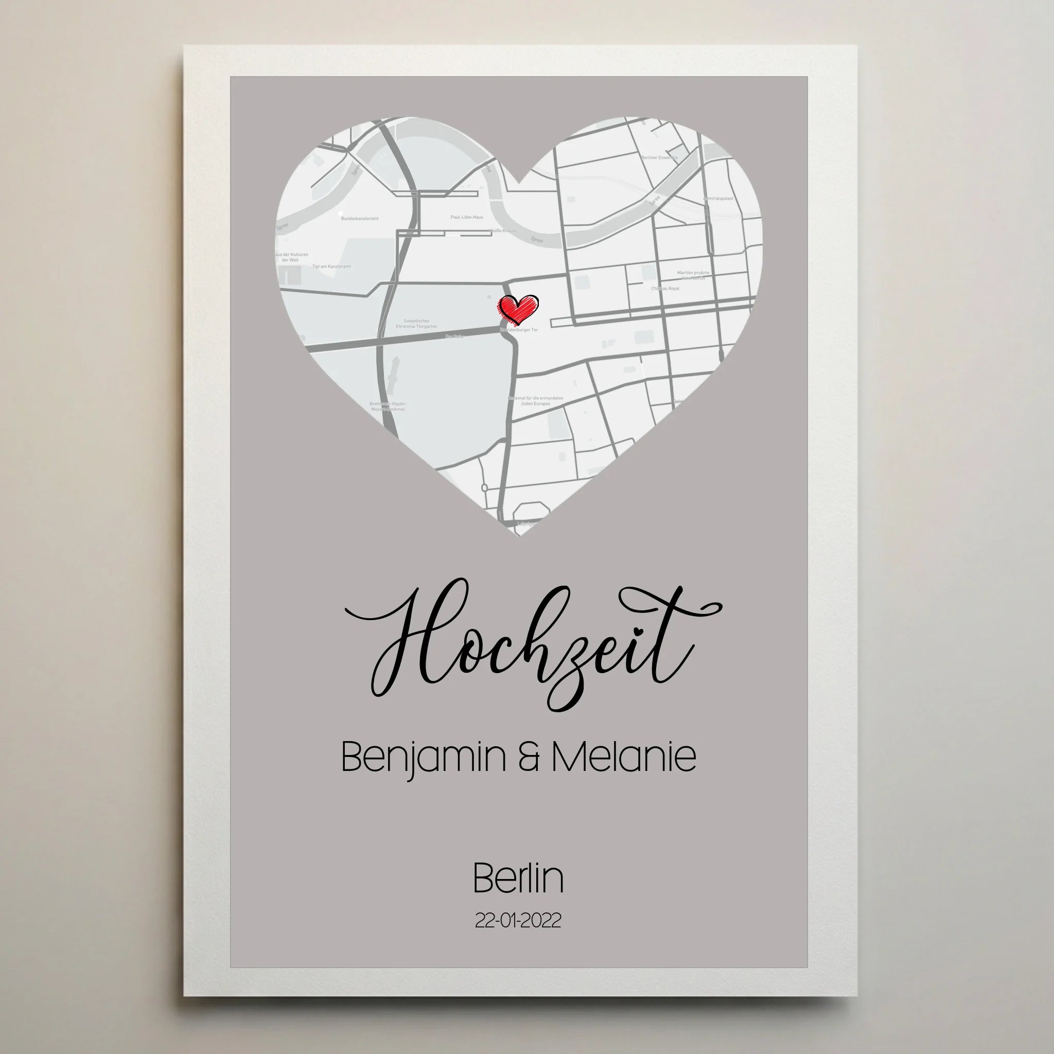 personalisertes Karten Poster mit Herz von lovely Art als Leinwand mit Poster ohne Rahmen, Herz rot