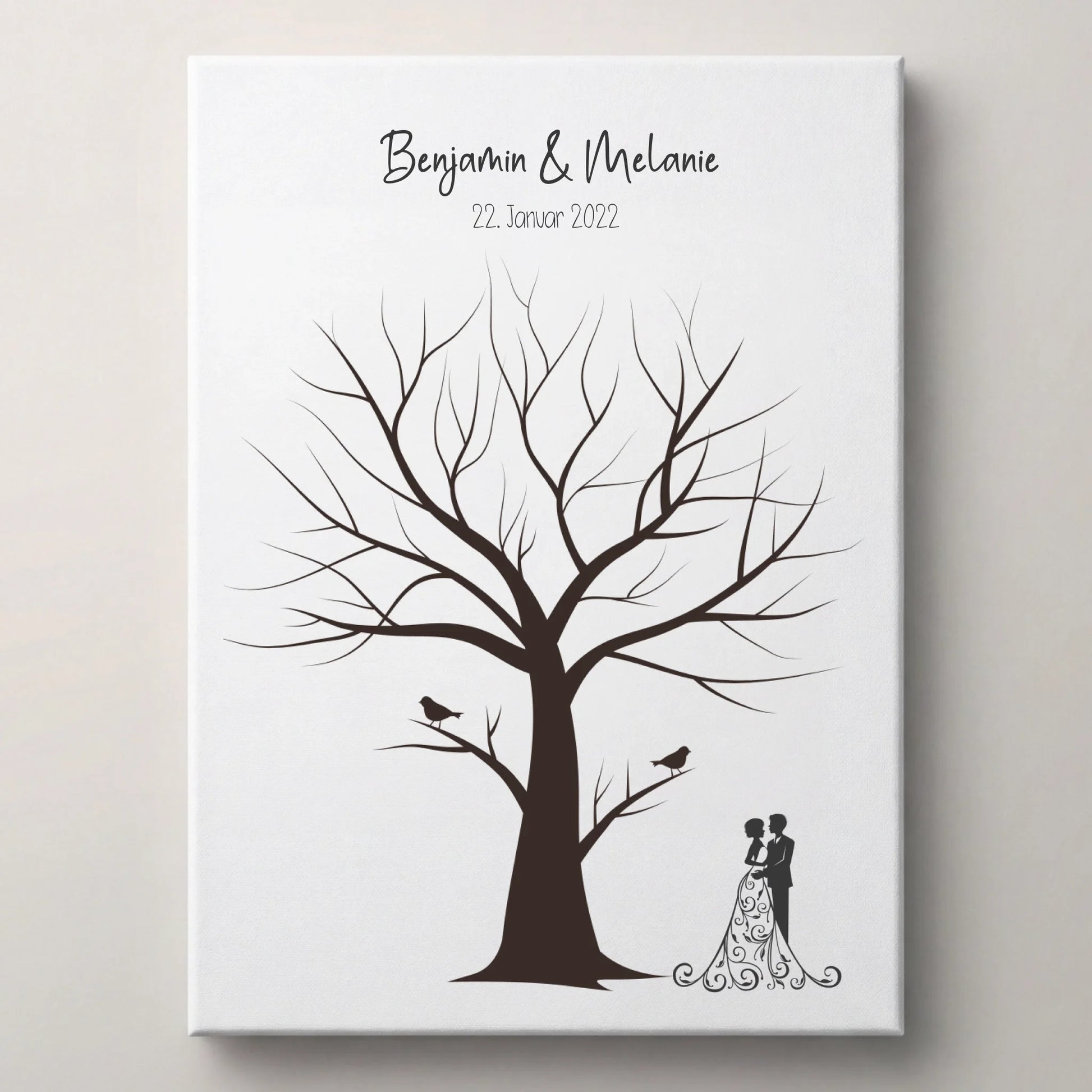 Fingerabdruck Baum Hochzeit lovely Art Gästebuch Poster Poster ohne Rahmen mit Vögeln, Namen und Datum