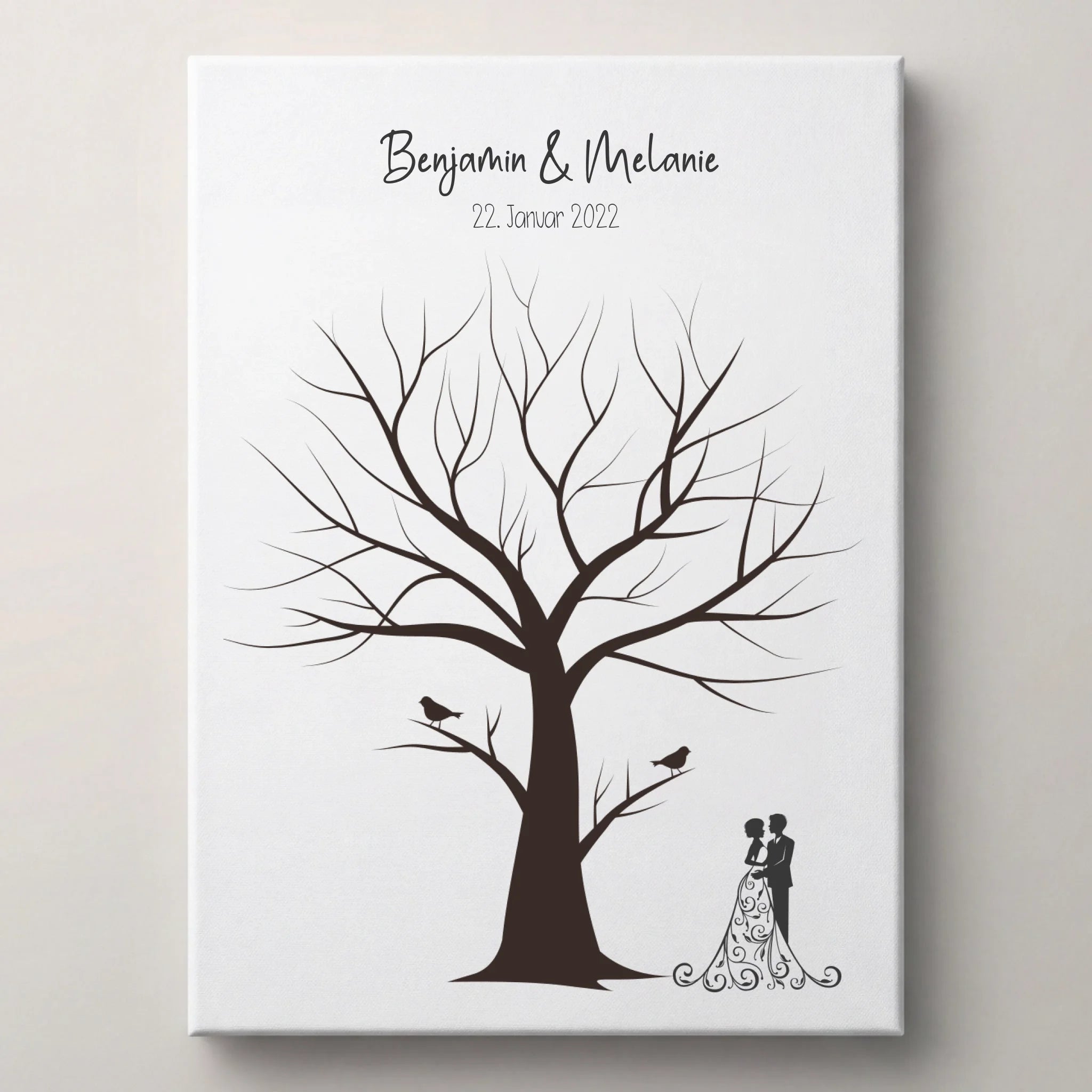 Fingerabdruck Baum Hochzeit lovely Art Gästebuch Poster Poster ohne Rahmen mit Vögeln, Namen und Datum