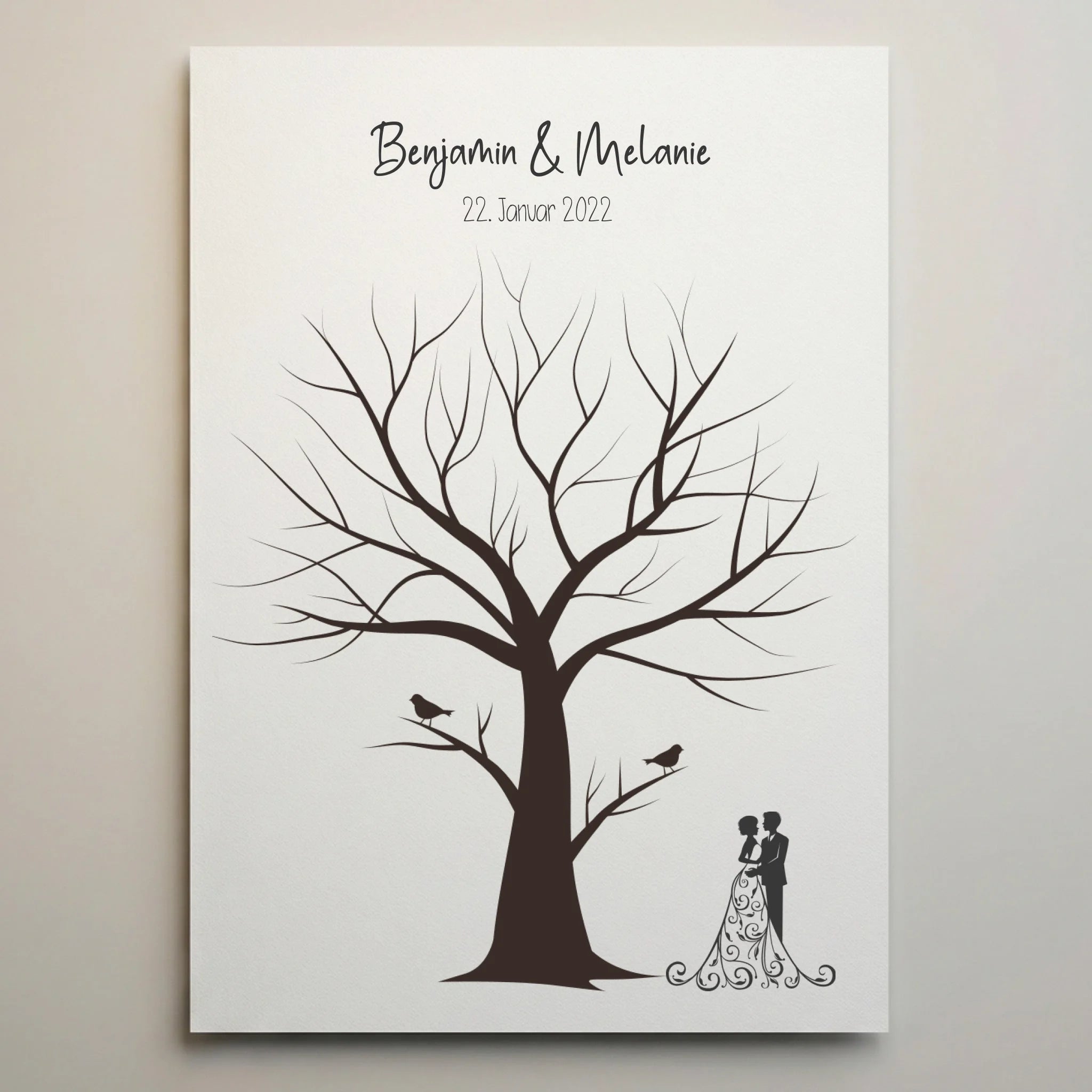 Fingerabdruck Baum Hochzeit von lovely Art, personalisiertes Gästebuch Poster mit Vögeln und Datum