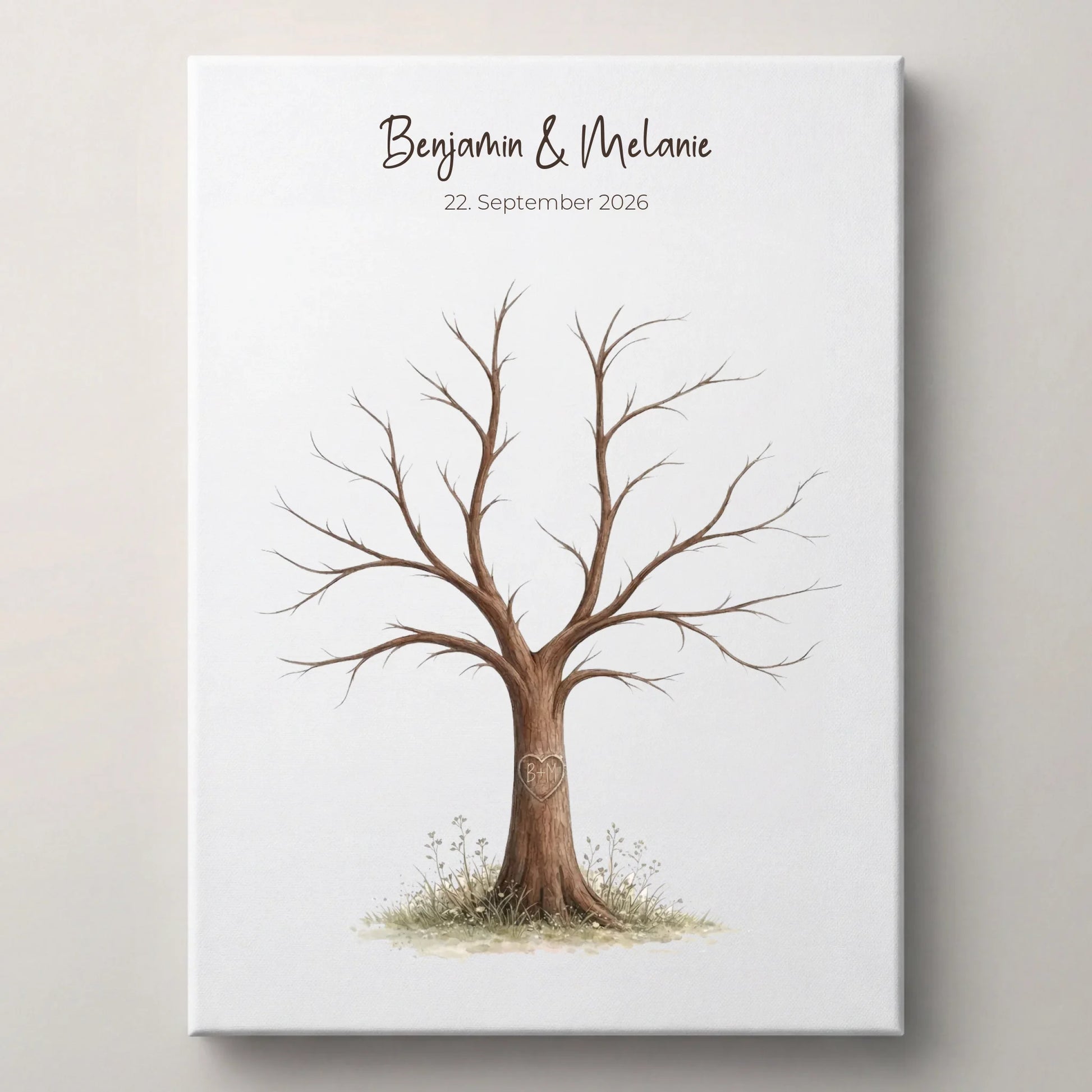 Fingerabdruck Baum Gästebuch zur Trauung von lovely Art mit personalisiertem Namen und Datum, Leinwand