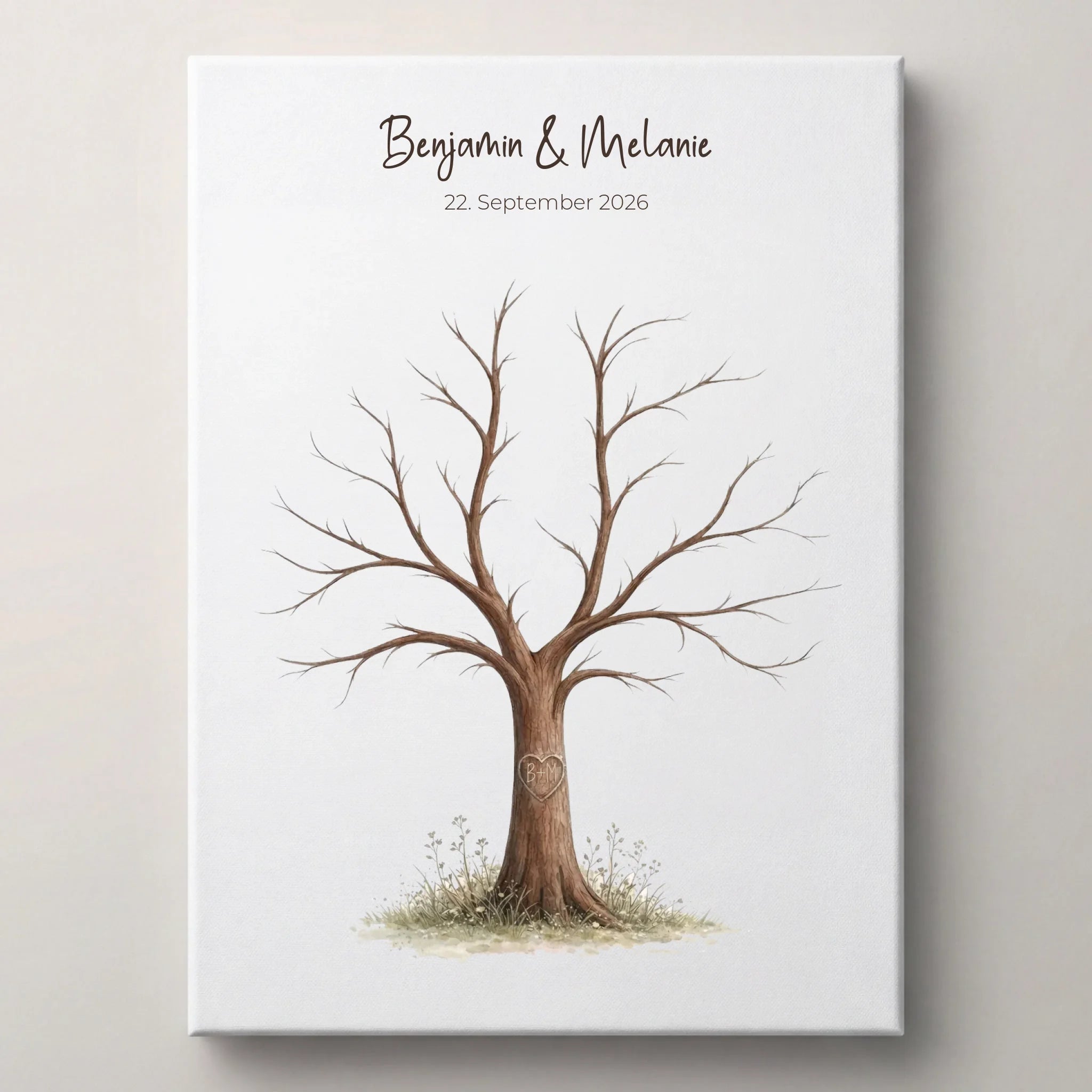 Fingerabdruck Baum Gästebuch zur Trauung von lovely Art mit personalisiertem Namen und Datum, Leinwand