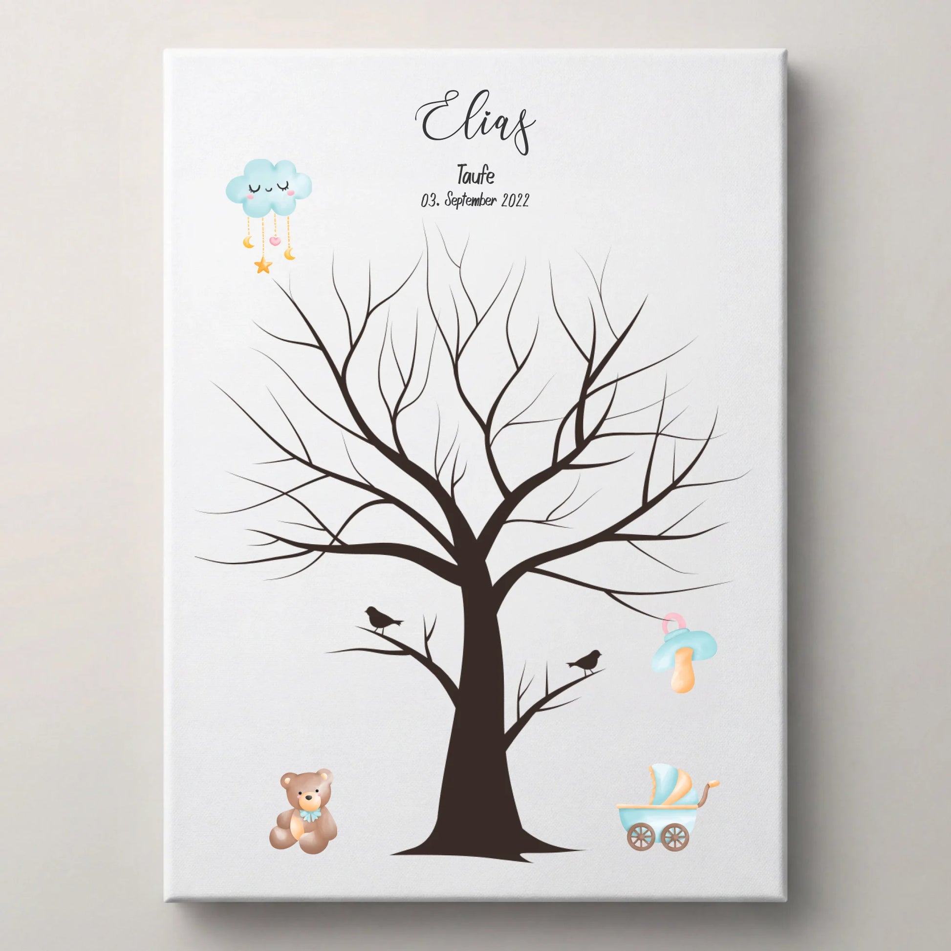 Fingerabdruck Baum zur Taufe mit zwei Vögeln von lovely Art als Gästebuch Hochzeit mit Fingerabdruck Gästebuch