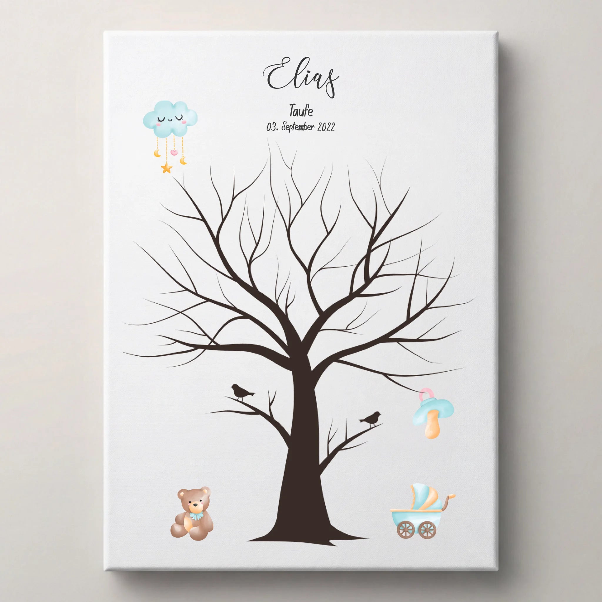 Fingerabdruck Baum zur Taufe mit zwei Vögeln von lovely Art als Gästebuch Hochzeit mit Fingerabdruck Gästebuch