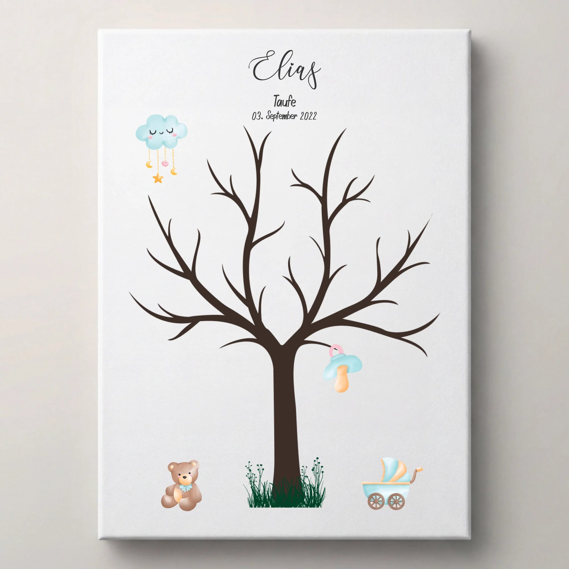 Fingerabdruck Baum zur Taufe von lovely Art als Gästebuch Hochzeit auf Leinwand mit Name und Datum