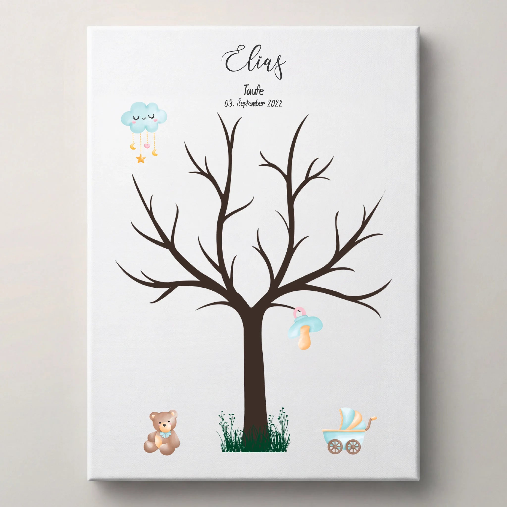 Fingerabdruck Baum zur Taufe von lovely Art als Gästebuch Hochzeit auf Leinwand mit Name und Datum