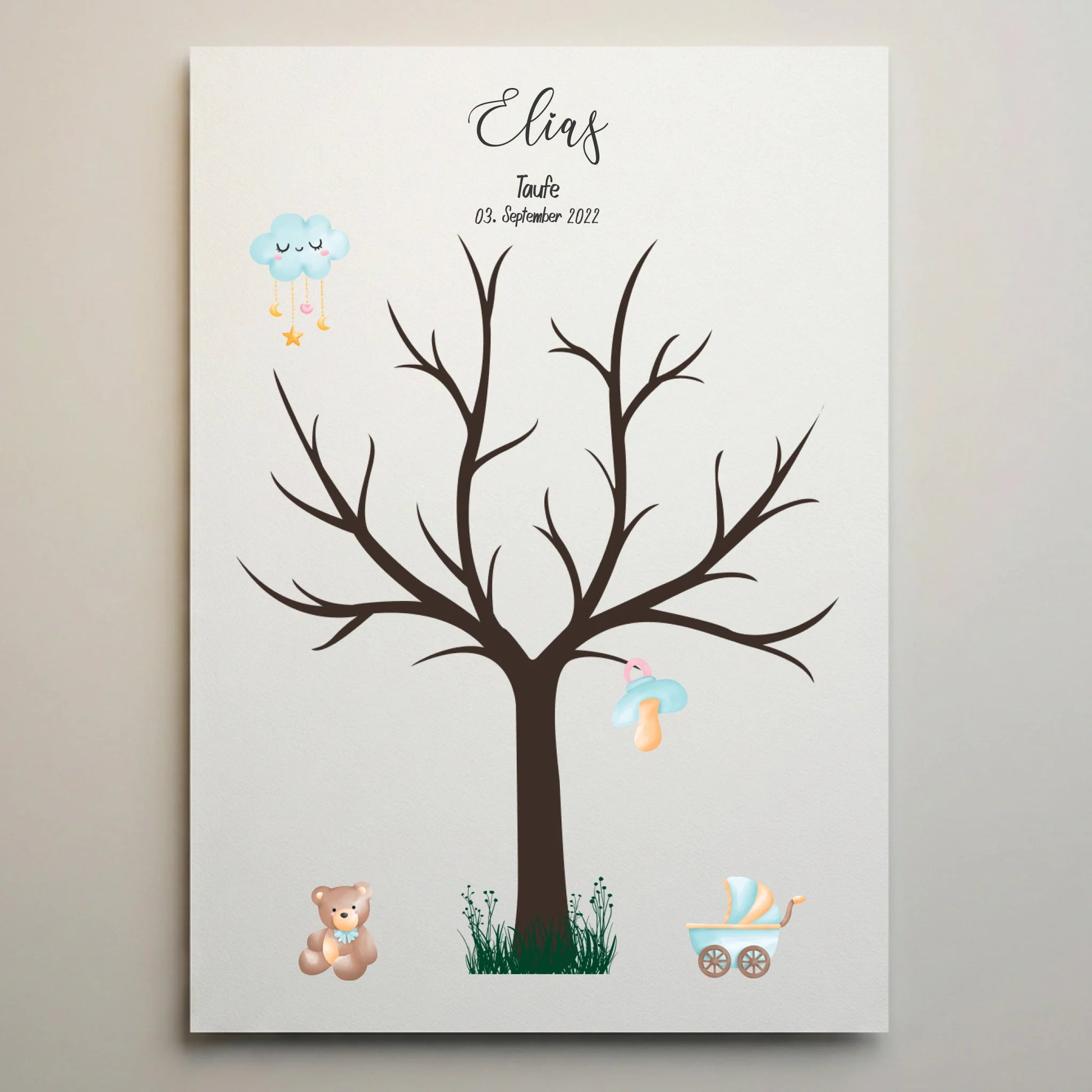 Fingerabdruck Baum zur Taufe von lovely Art als Taufposter mit Name und Datum, personalisierte Elemente