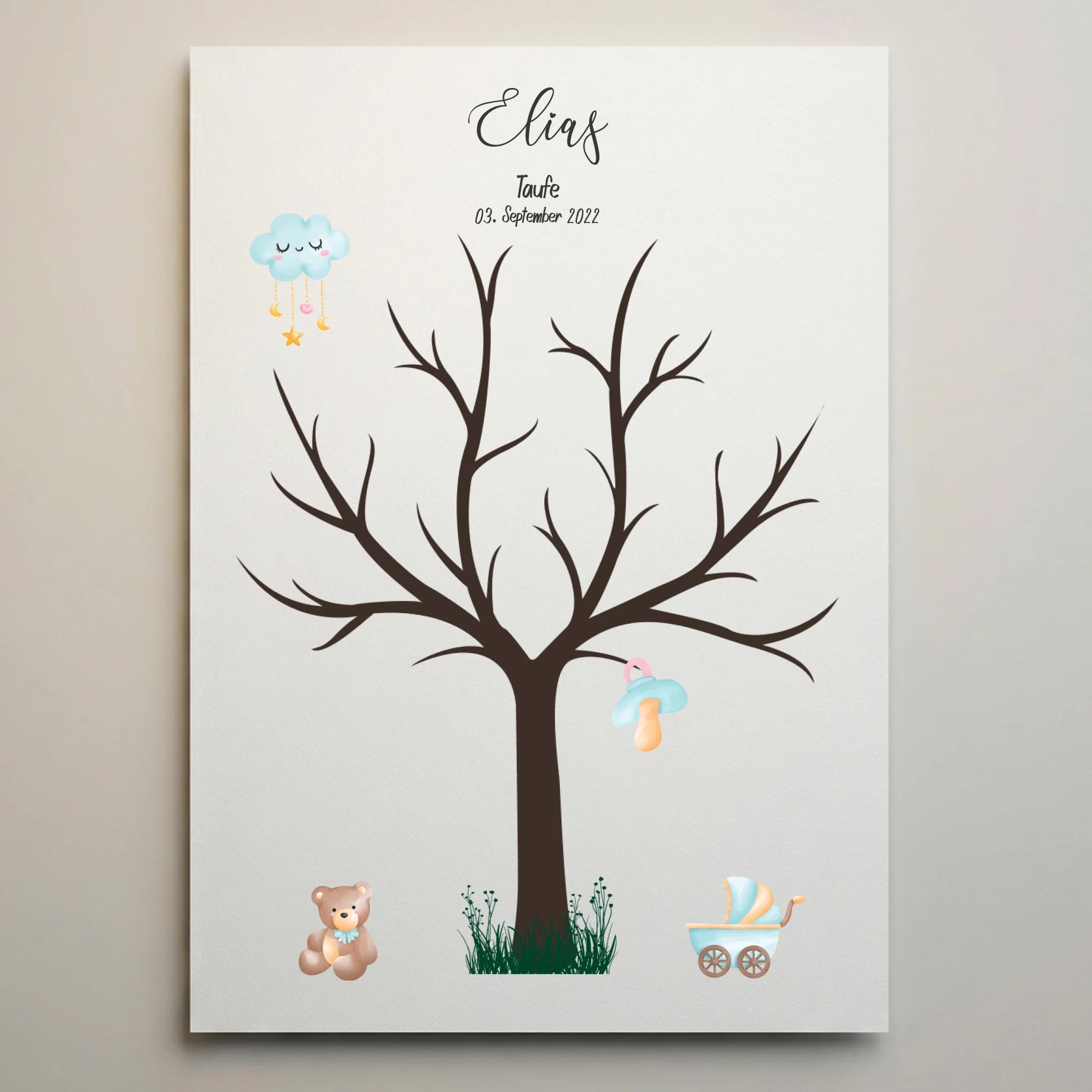 Fingerabdruck Baum zur Taufe von lovely Art als Taufposter mit Name und Datum, personalisierte Elemente