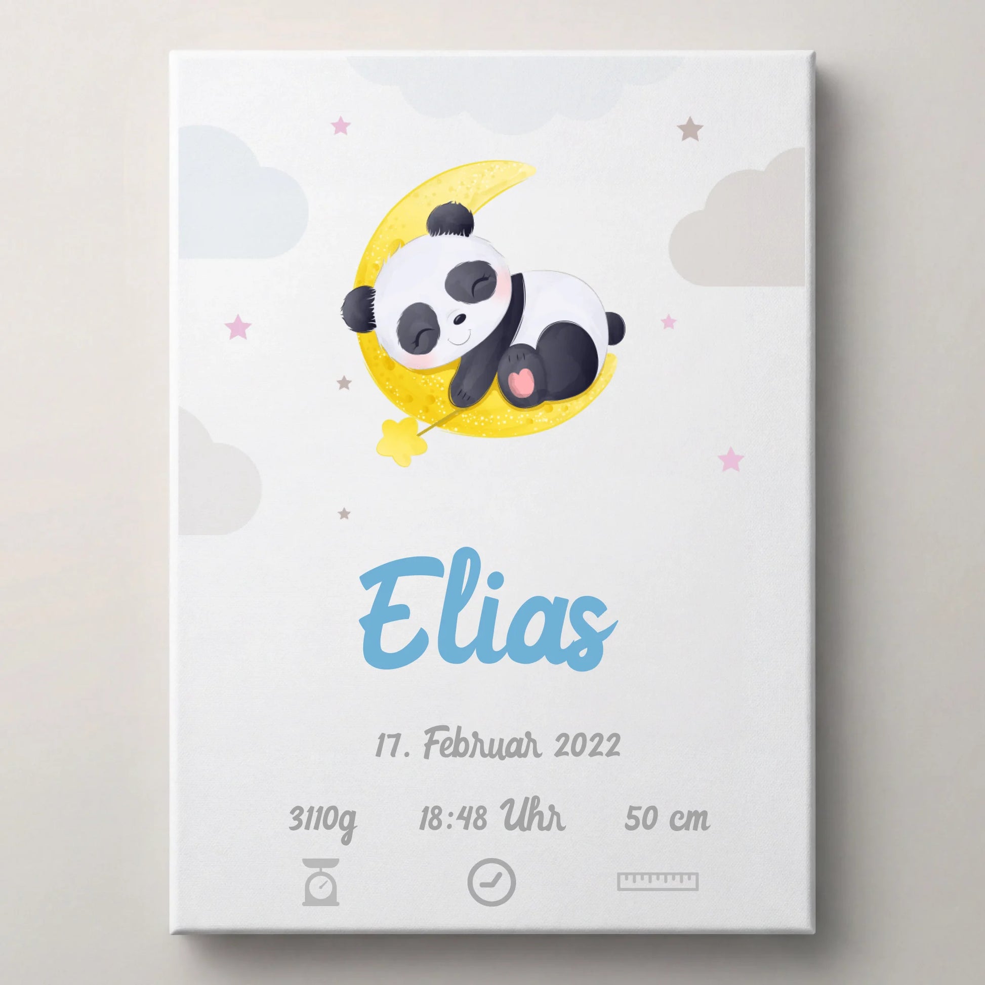 Personalisiertes Geburtsbild mit Tiermotiv Baby Poster mit Namen und Geburtsdaten von lovely Art auf Leinwand