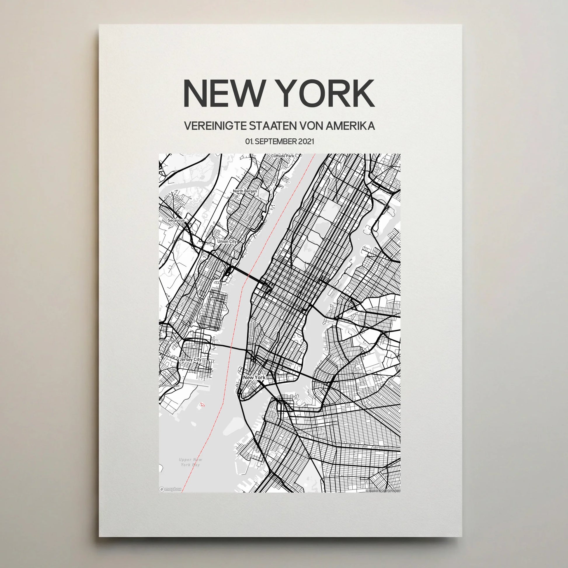 Personalisierter Stadtplan als Poster von lovely Art, Poster ohne Rahmen, New York mit Datum, Gästebuch Hochzeit