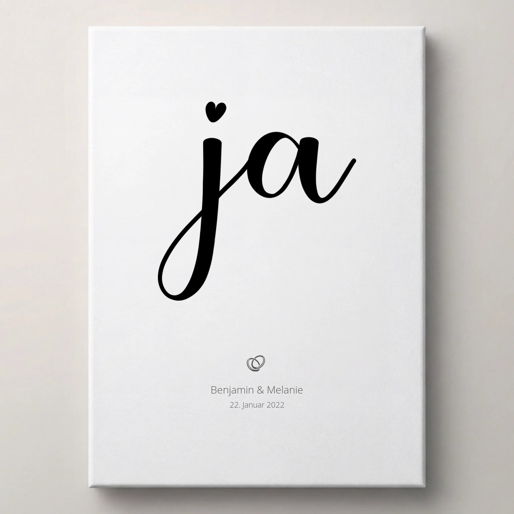 Hochzeitsposter mit Ja Motiv von lovely Art als Poster ohne Rahmen in Weiß mit schwarzem Ja Schriftzug
