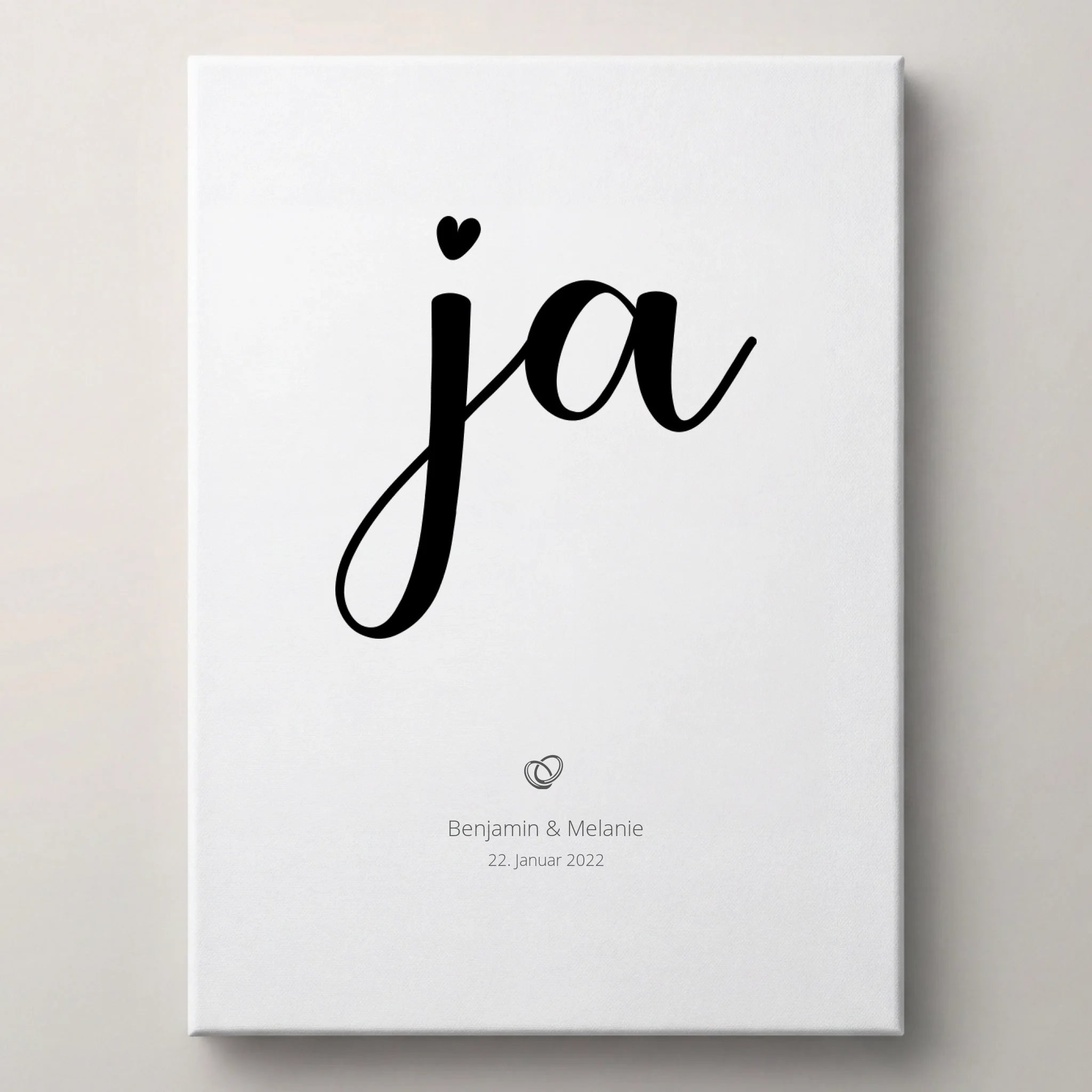 Hochzeitsposter mit Ja Motiv von lovely Art als Poster ohne Rahmen in Weiß mit schwarzem Ja Schriftzug