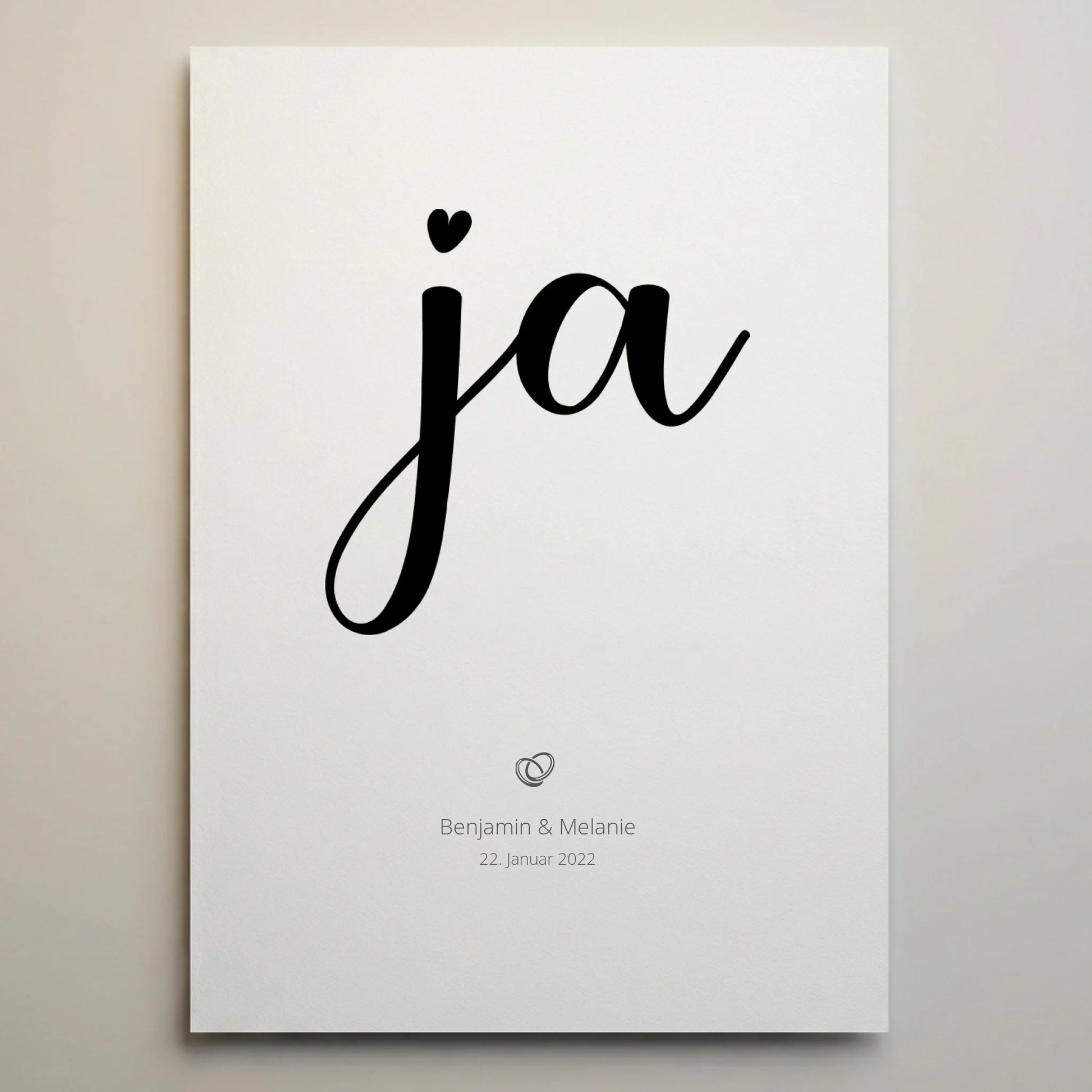Hochzeitsposter mit Ja Motiv von lovely Art, personalisiertes Erinnerungsbild mit Namen und Datum, Leinwand