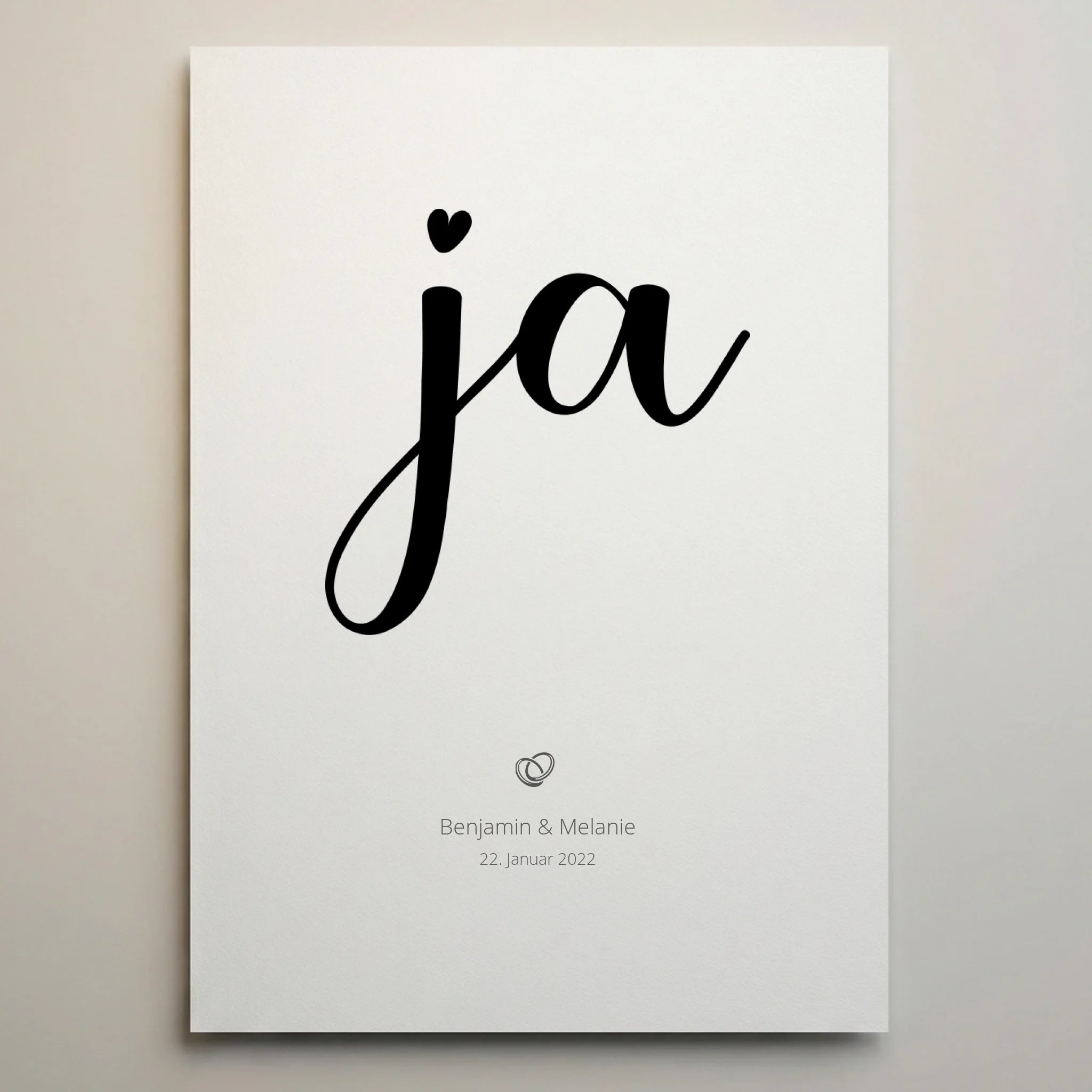 Hochzeitsposter mit Ja Motiv von lovely Art, personalisiertes Erinnerungsbild mit Namen und Datum, Leinwand