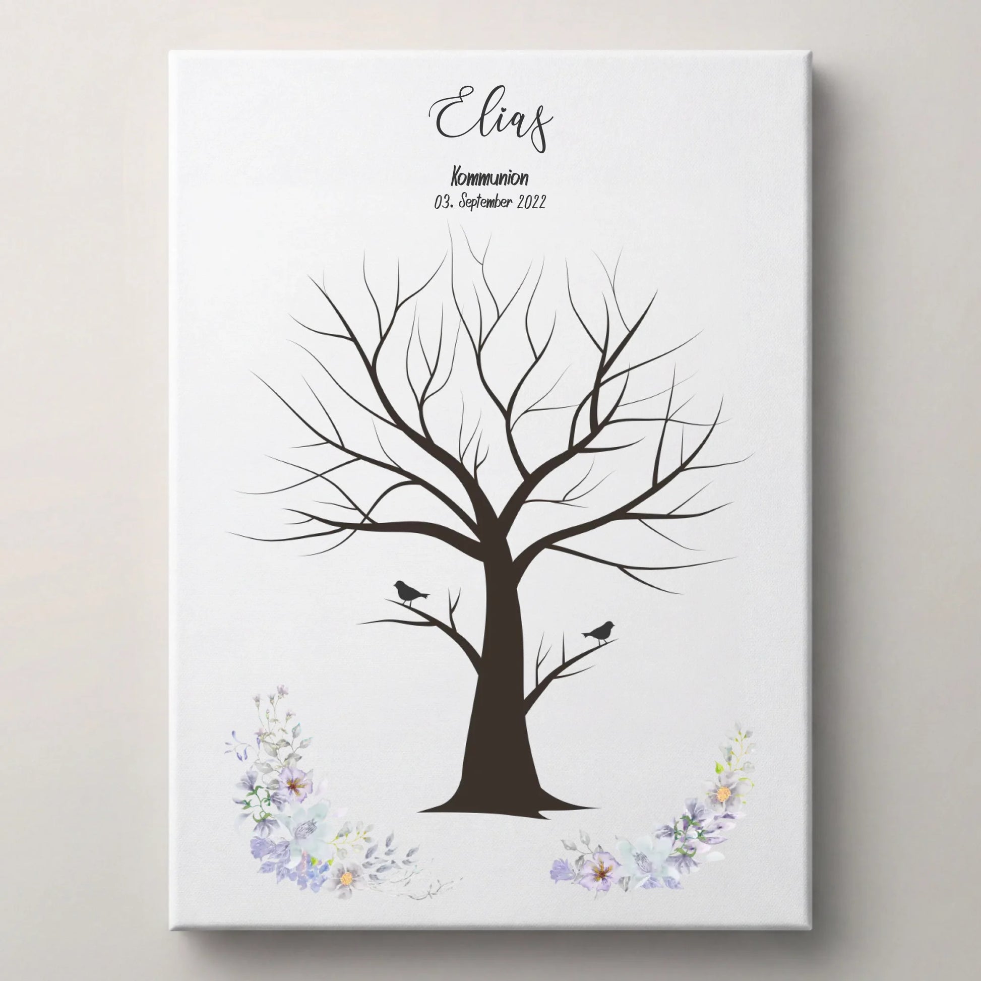 Fingerabdruck Gästebuch Vögel von lovely Art Leinwand mit personalisierten Poster Elementen zur Kommunion