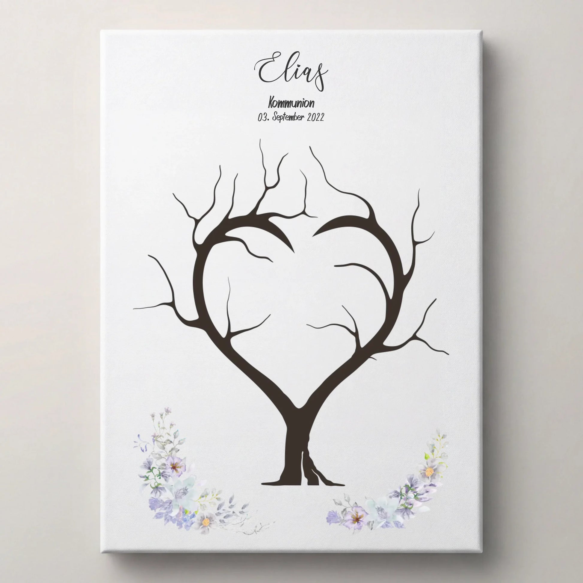 Fingerabdruck Herzbaum Gästebuch von lovely Art als Leinwand mit personalisiertem Poster zur Kommunion, Datum