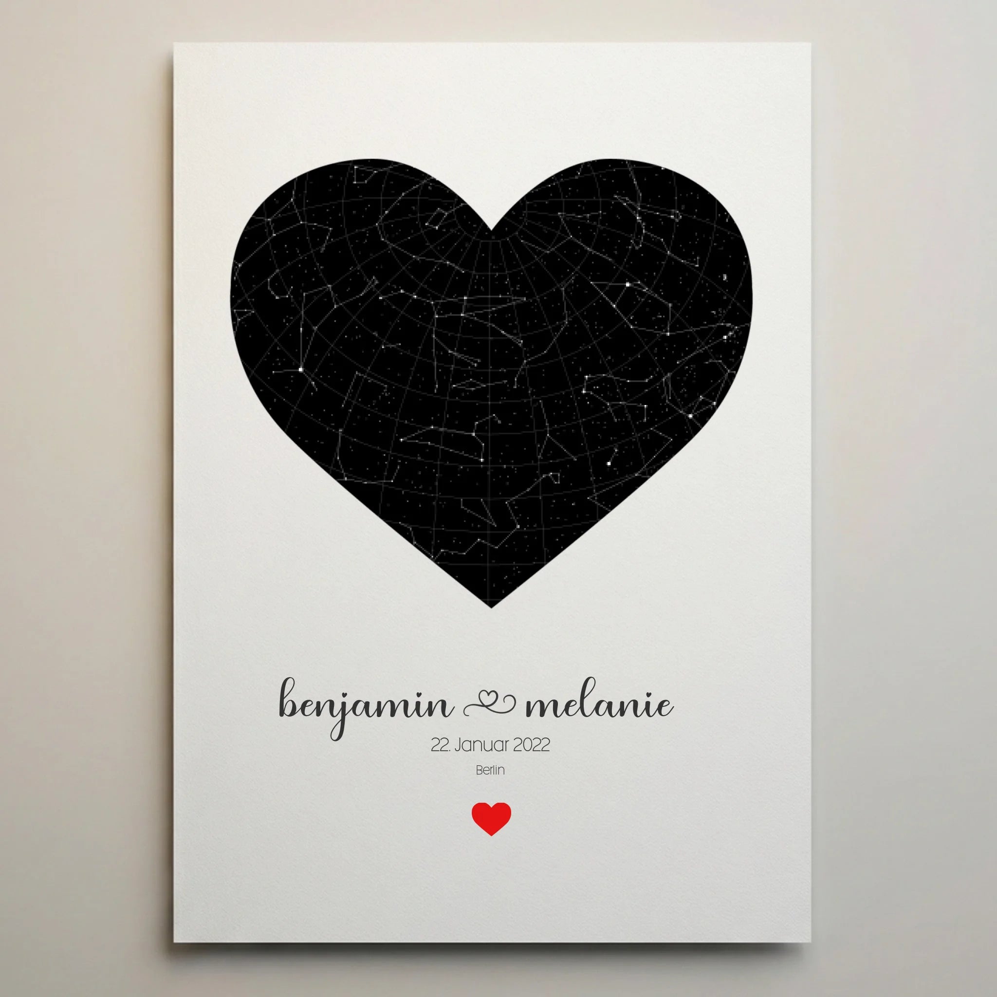 Personalisierter Sternhimmel zur Hochzeit von lovely Art, Herzform, Personalisierte Gästebücher mit Namen und Datum