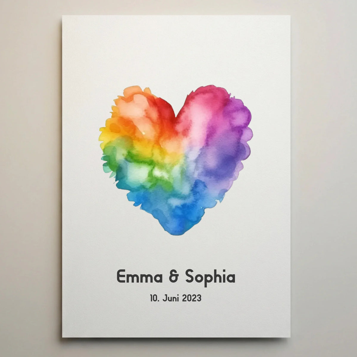 Gästebuch Hochzeit mit Regenbogenherz, Namen Ema und Sophia sowie Datum 10. Juni 2023