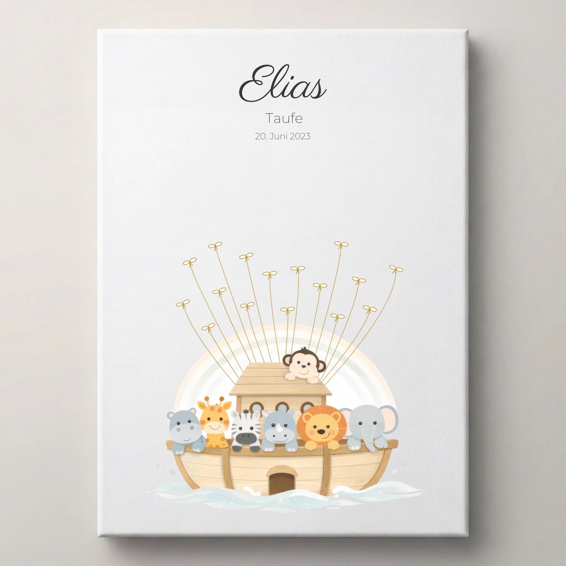 Fingerabdruck Gästebuch Taufe Arche Noah individuell gestaltet von lovely Art, Leinwand mit goldenen Motiven