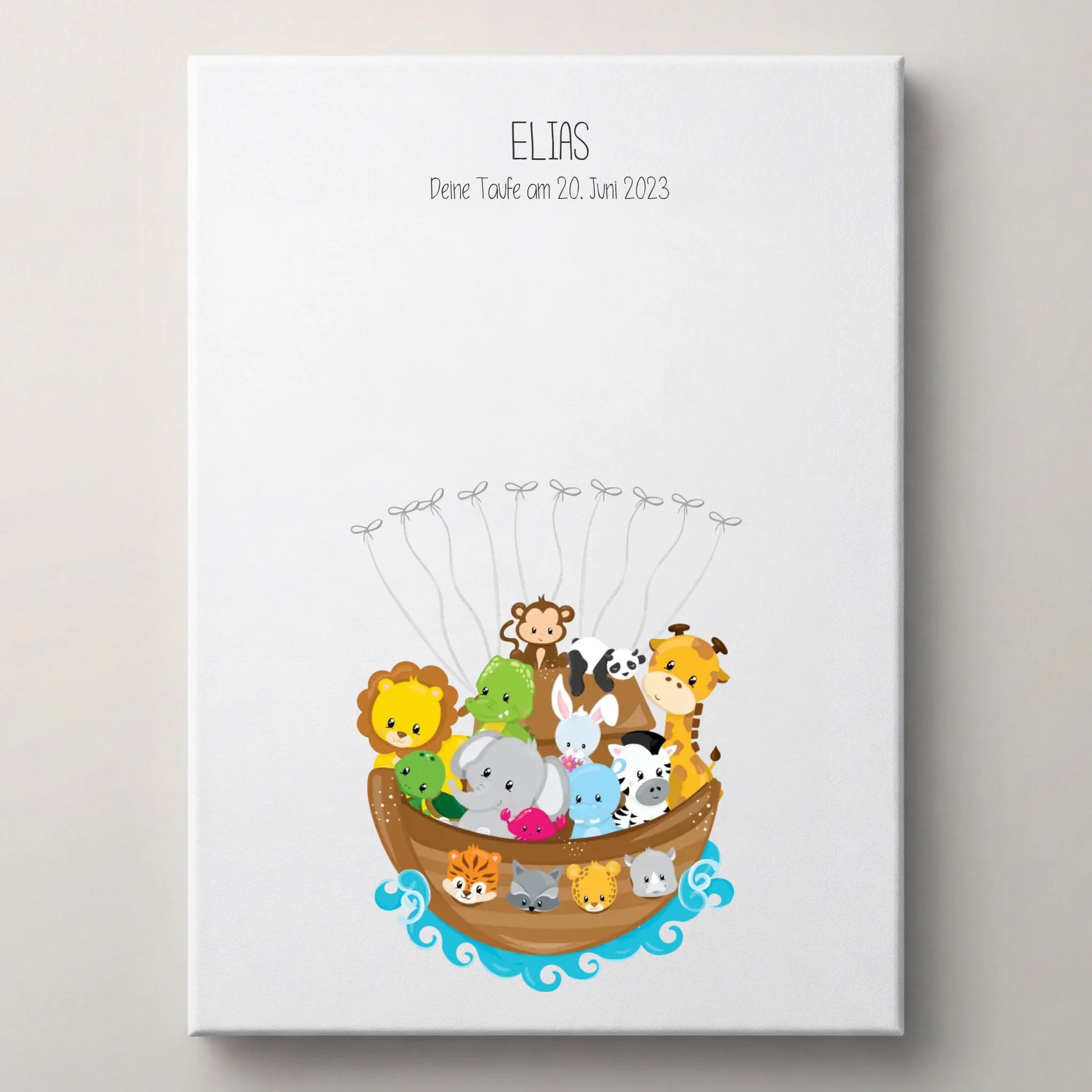 Fingerabdruck Gästebuch zur Taufe von lovely Art als Leinwand mit Taufposter, Name und Datum