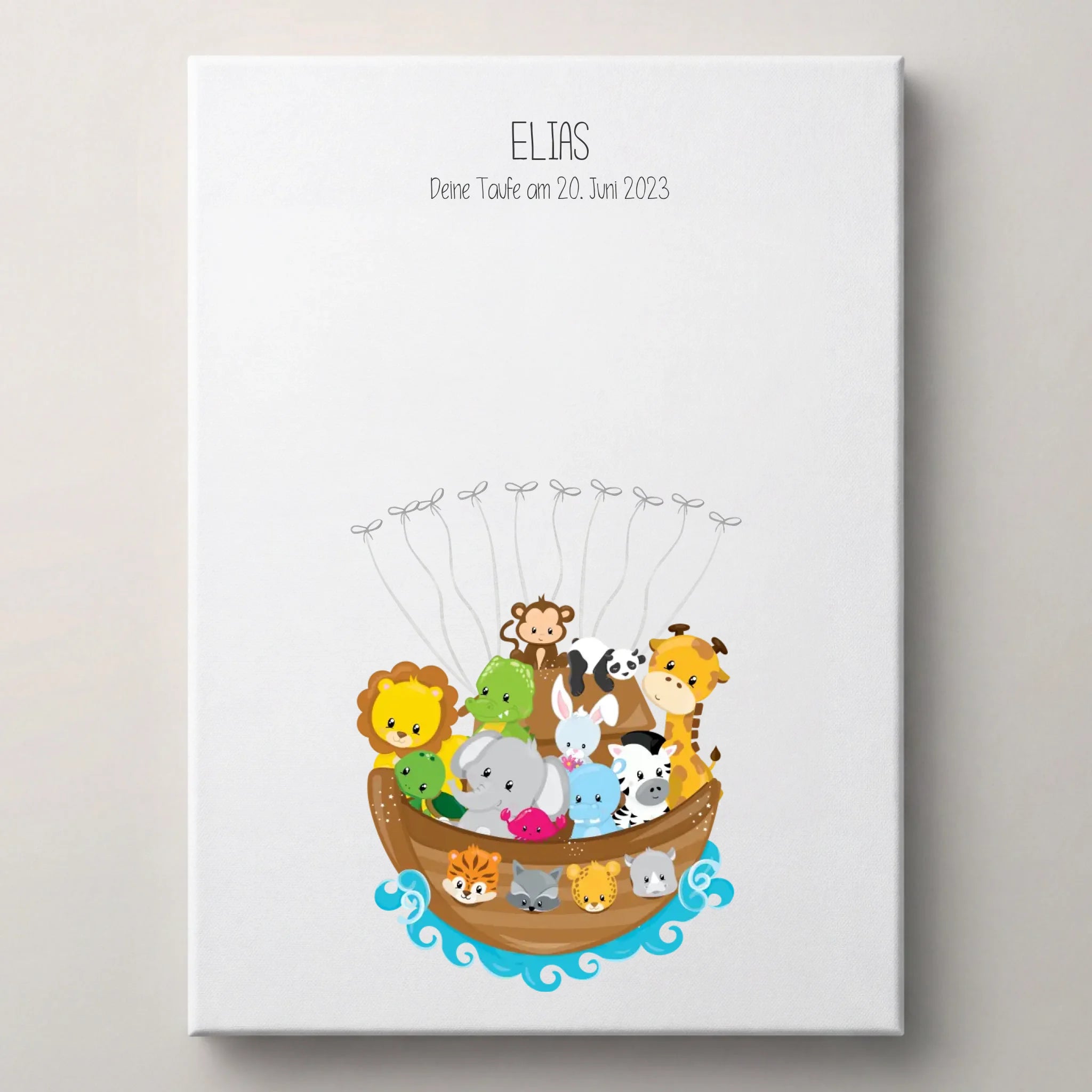 Fingerabdruck Gästebuch zur Taufe von lovely Art als Leinwand mit Taufposter, Name und Datum