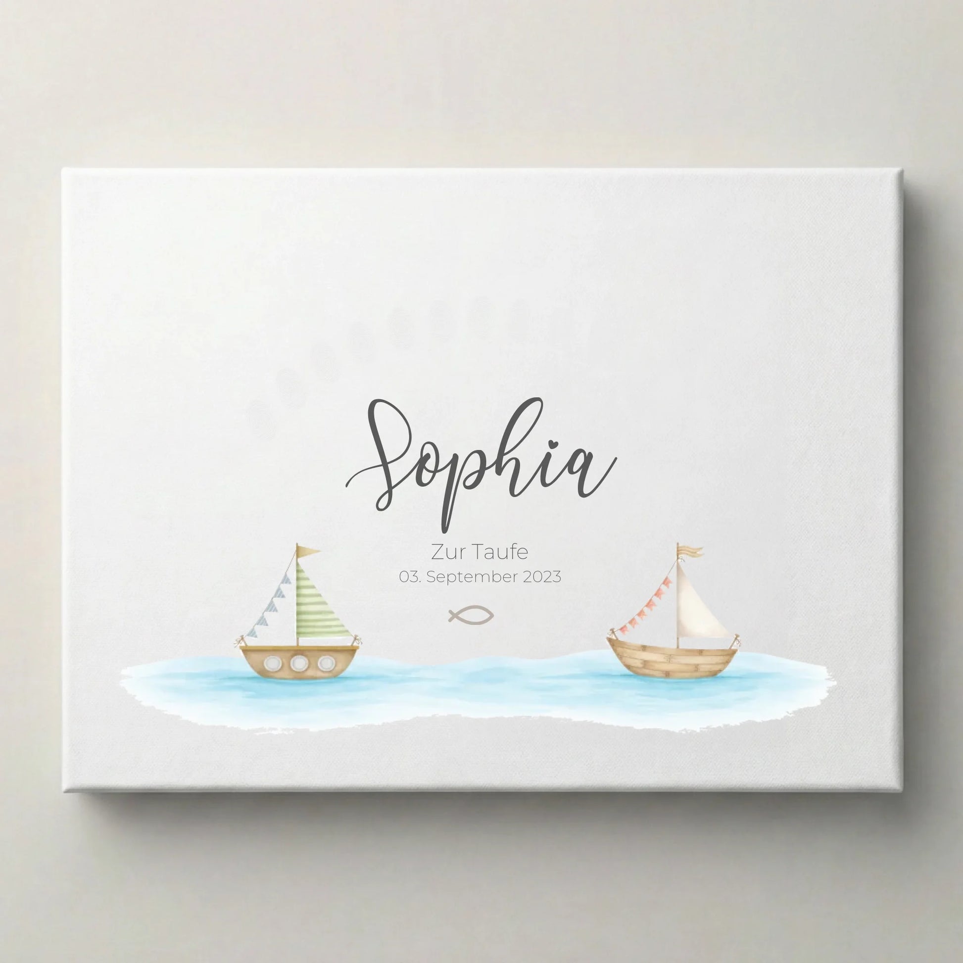Fingerabdruck Gästebuch Taufe Schiff individuell gestaltet von lovely Art, Fingerabdruck Gästebuch mit Schiffsmotiv