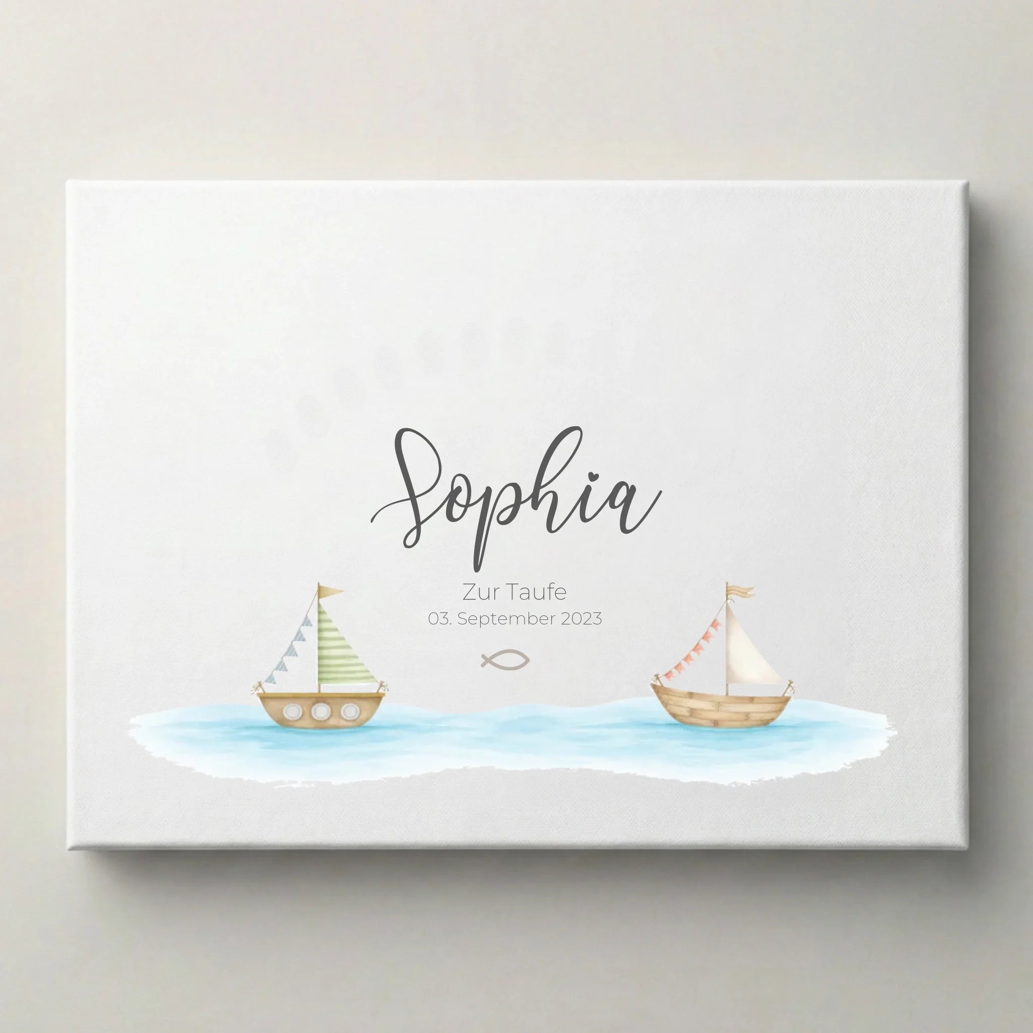 Fingerabdruck Gästebuch Taufe Schiff individuell gestaltet von lovely Art, Fingerabdruck Gästebuch mit Schiffsmotiv