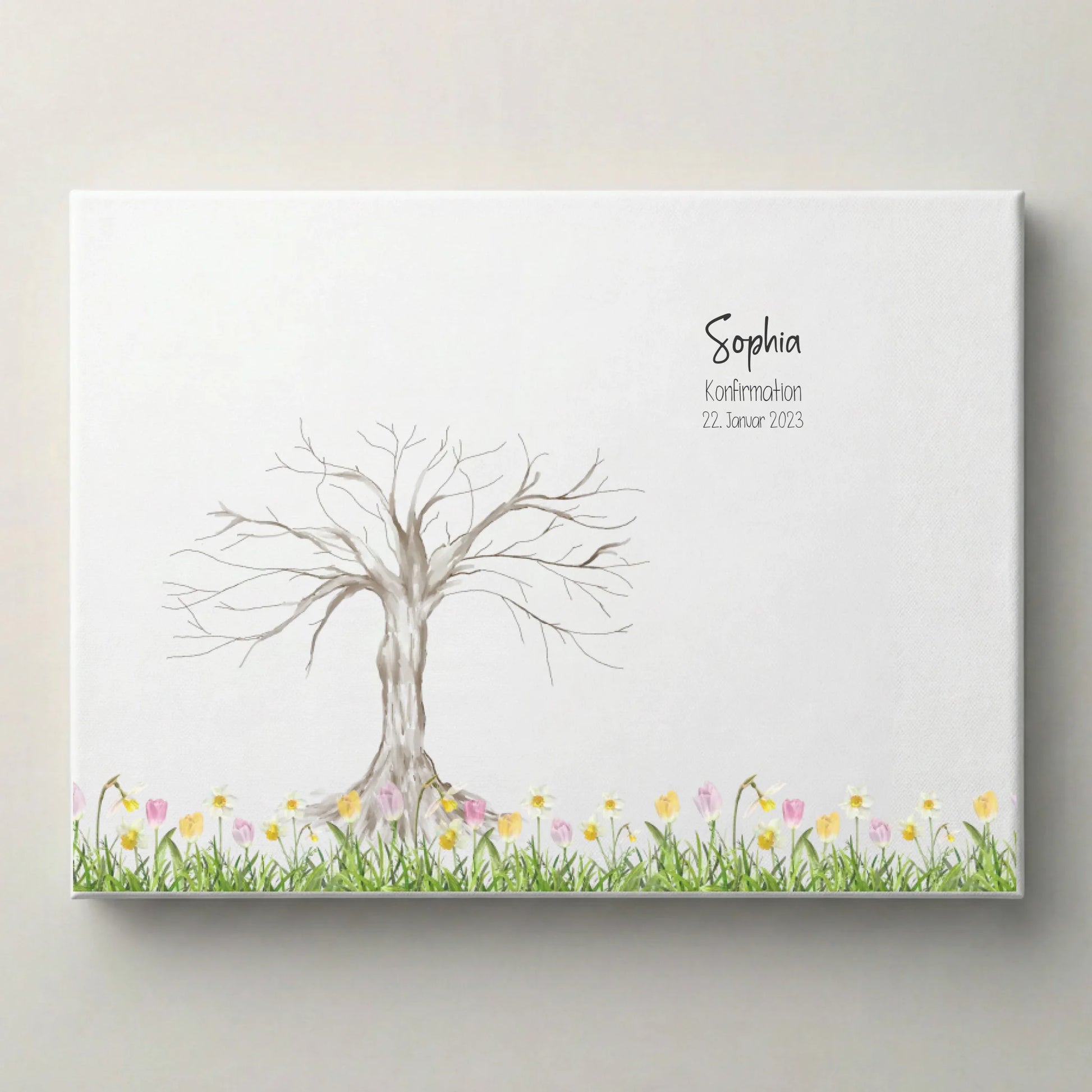Personalisiertes Fingerabdruck Poster Baum Motiv für Kommunion von lovely Art, Leinwand mit Namen und Datum