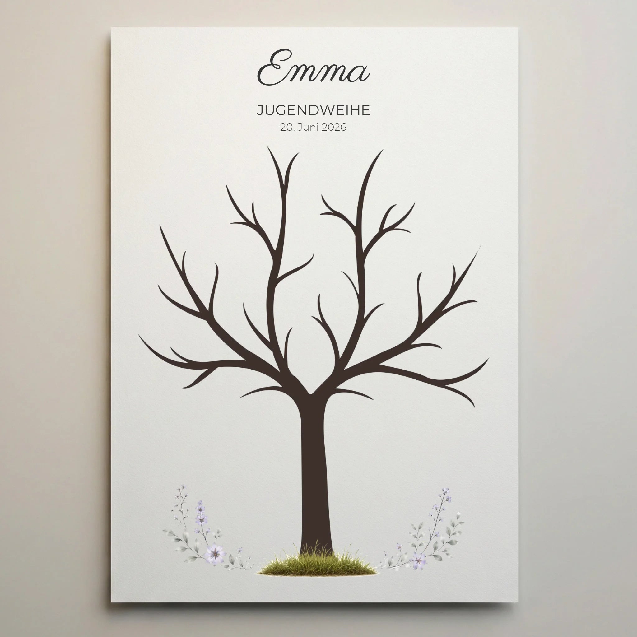 Personalisierte Poster mit Namen und Datum, Jugendweihe Enna und 20. Juni 2026, Baum mit Blumenranke