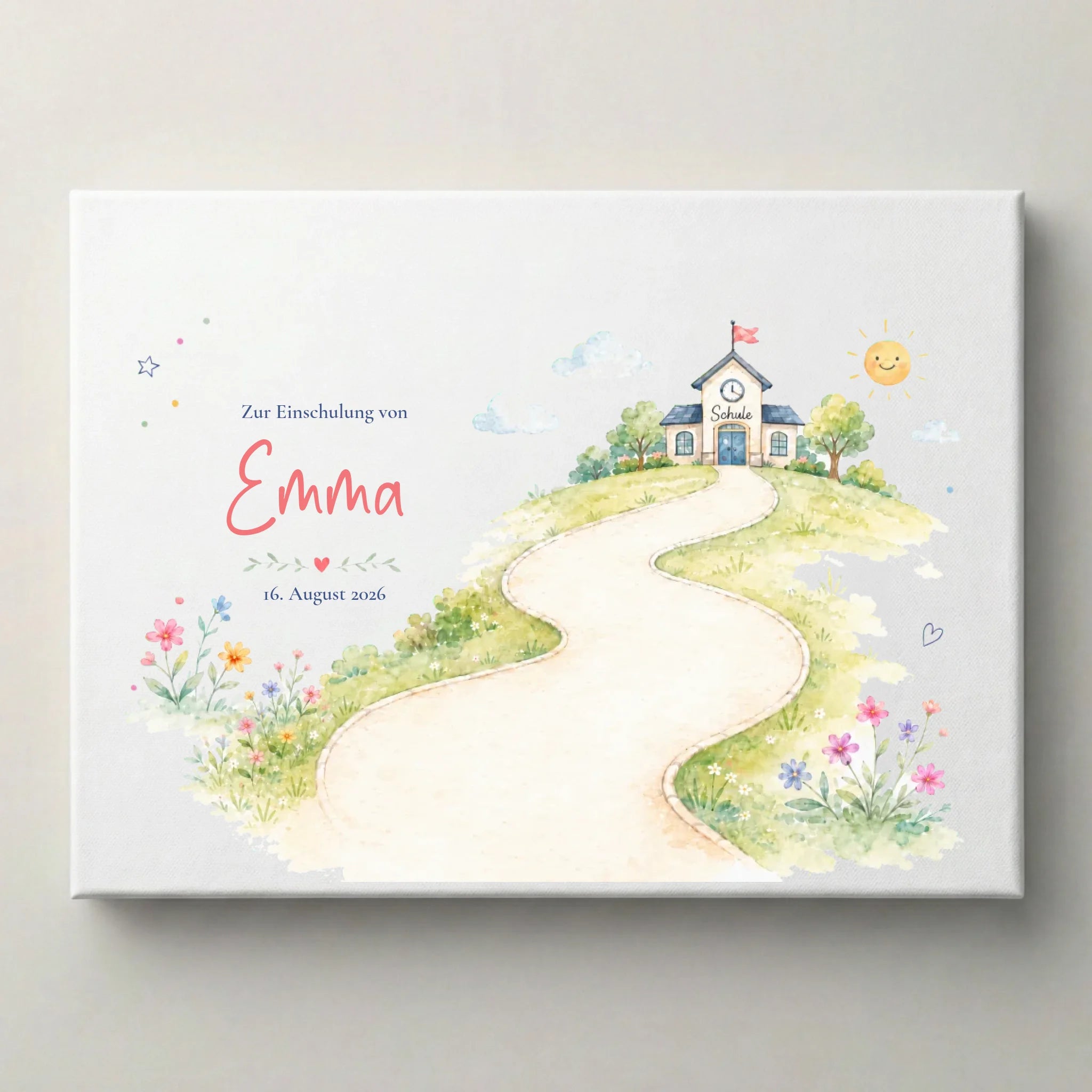 Leinwand mit Einschulungsmotiv, Personalisierte Gästebücher und Fingerabdruck Gästebuch für die Einschulung von Emma